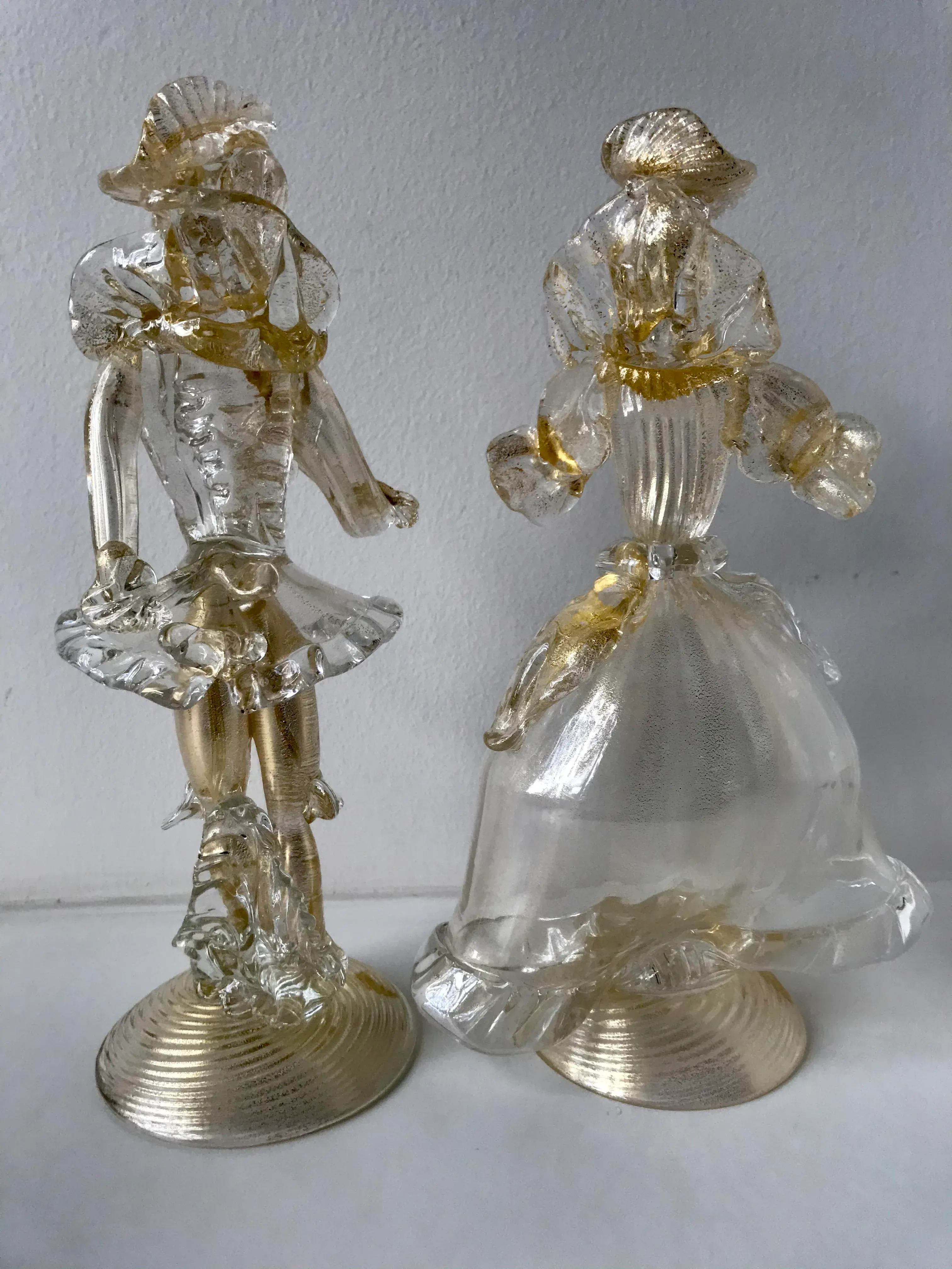 Vintage Murano Glass Figurine Couple in Clear With Gold