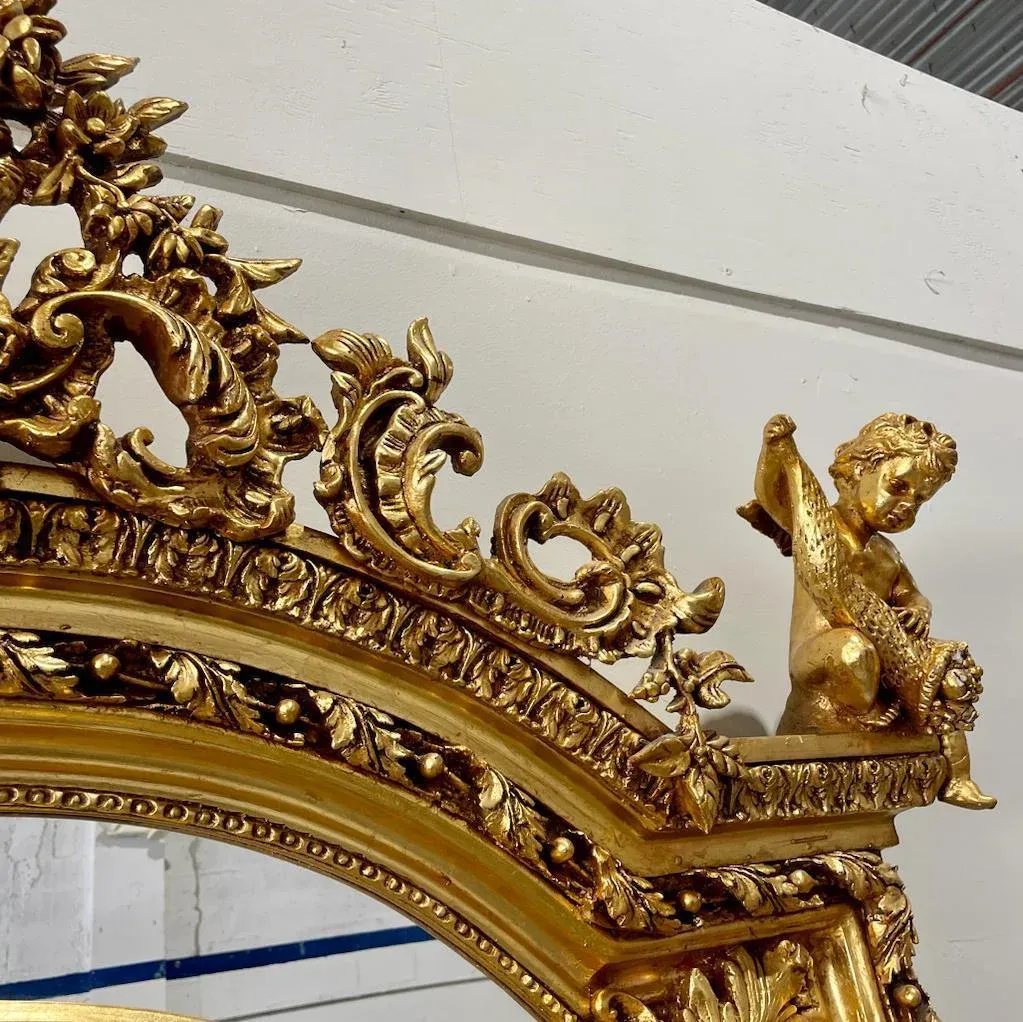 Baroque Style Full-Length Mirror With Gold Leaf Detailing