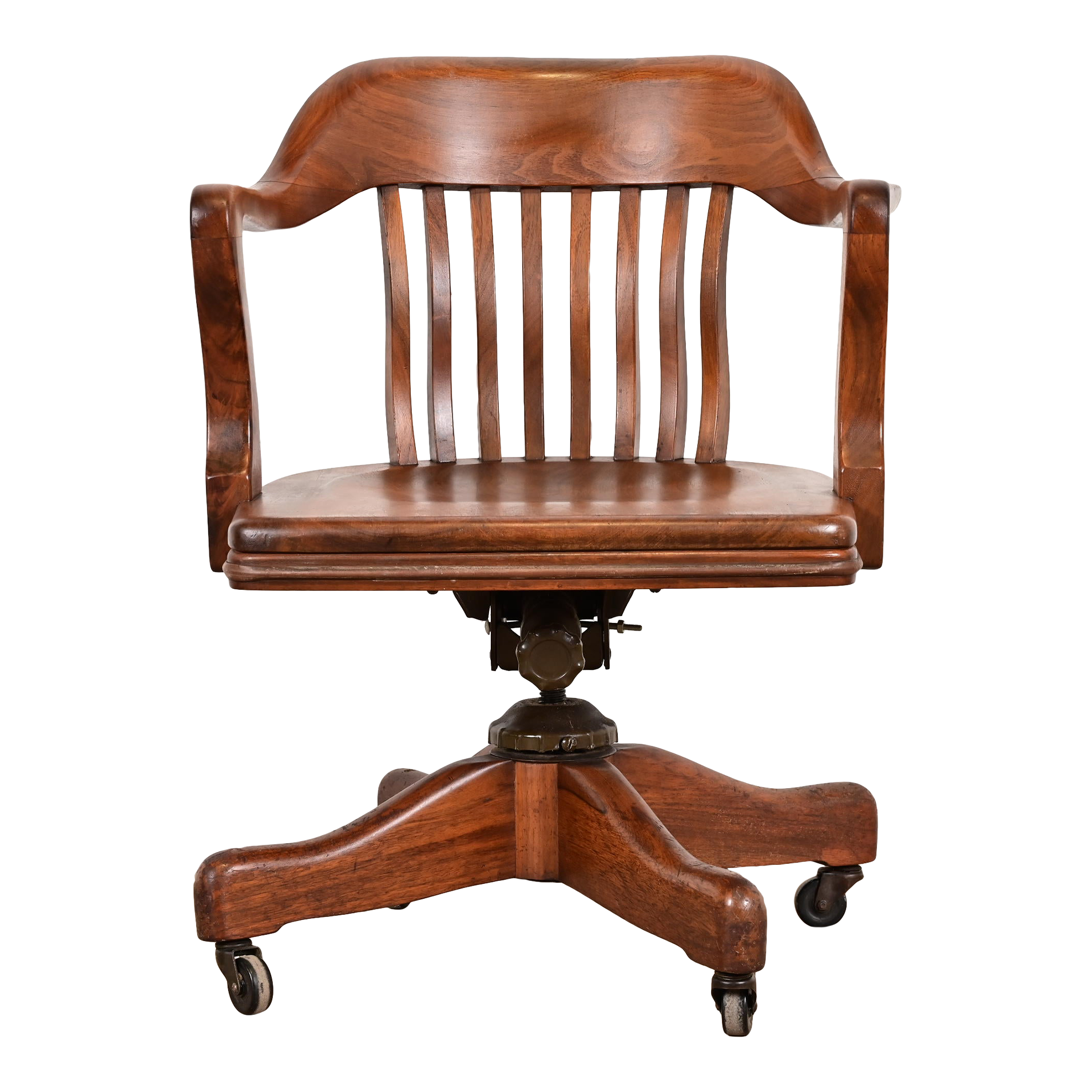 Arts Crafts Solid Walnut Executive Swivel Desk Chair by Johnson