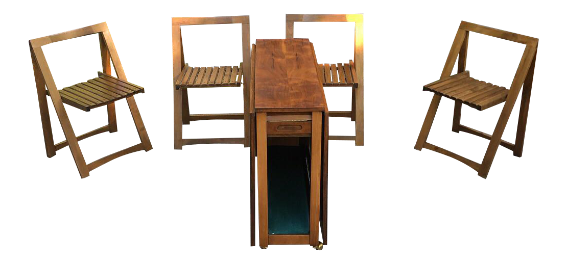1960s Mid Century Modern Drop Leaf Wood Hideaway Rolling Table and