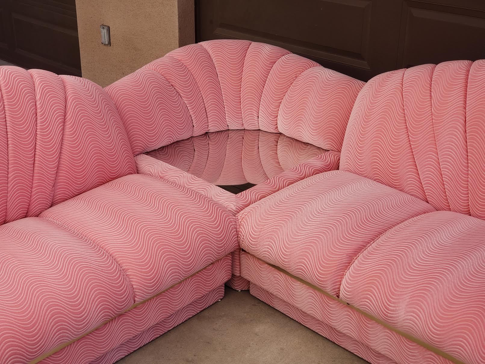 1970s Deco Pink Velvet Clamshell Sofa Sectional Chairish