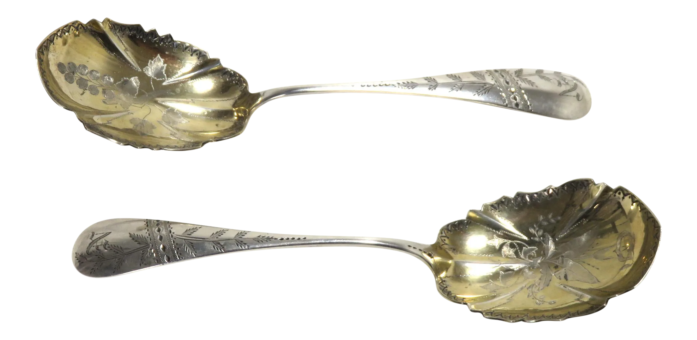 1860s Antique American Victorian Coin Silver Serving Spoons a Pair