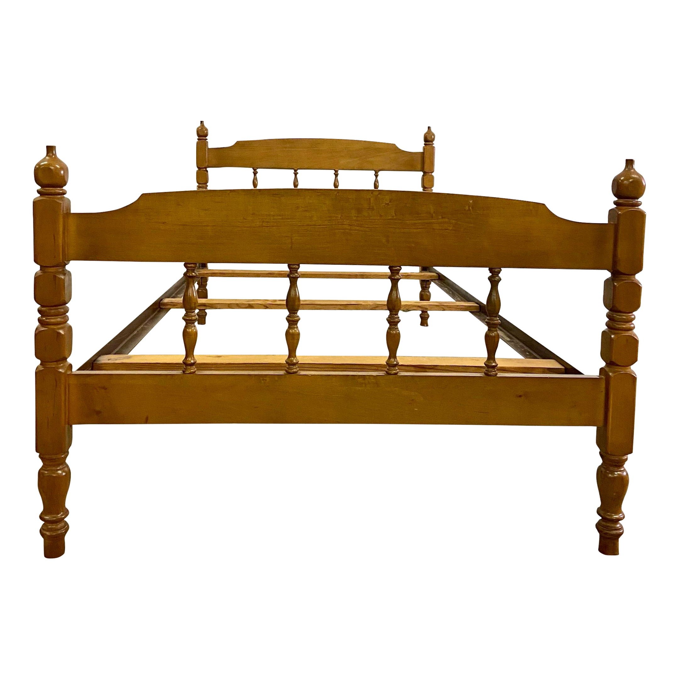 Vintage Twin Size Maple Wood Low Poster Bed With Acorn Finials 1 of 2