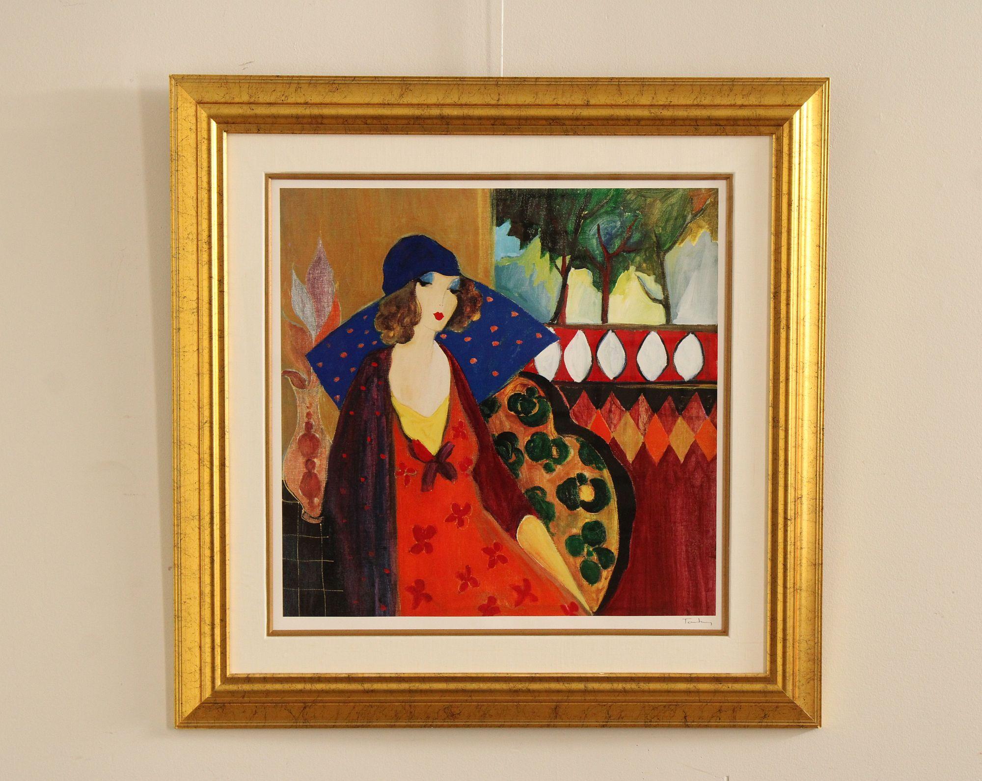Itzchak Tarkay Framed Seriolithograph, 'Indigo Chapeau