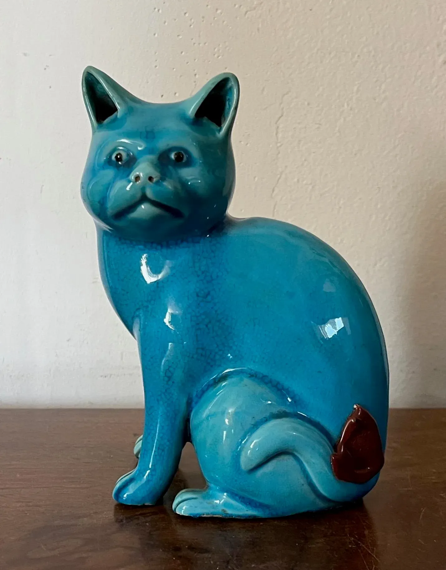 Antique 19th Century Chinese Export Monochrome Porcelain Cat in
