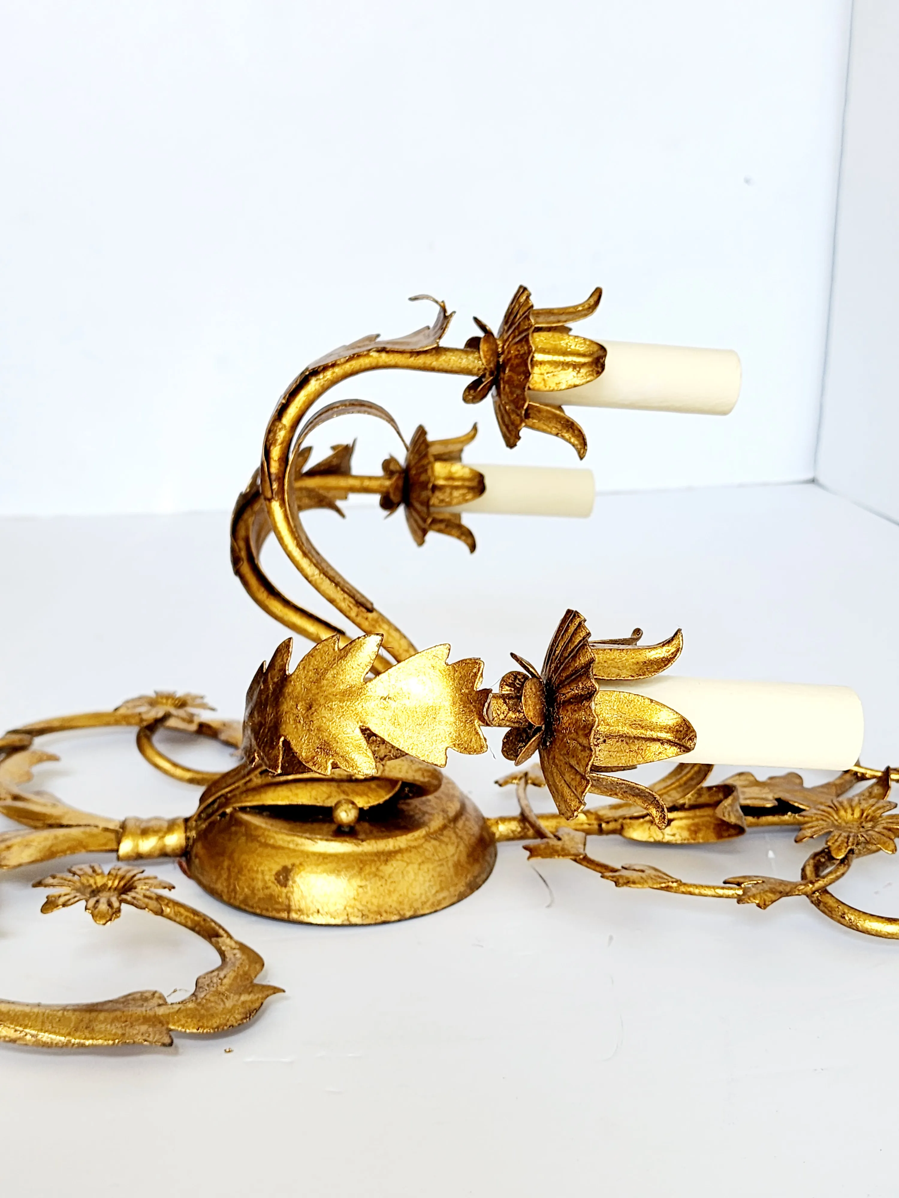 Vaughan Lighting Adam Style Gilt Metal 3 Lights Wall Sconces- A Pair