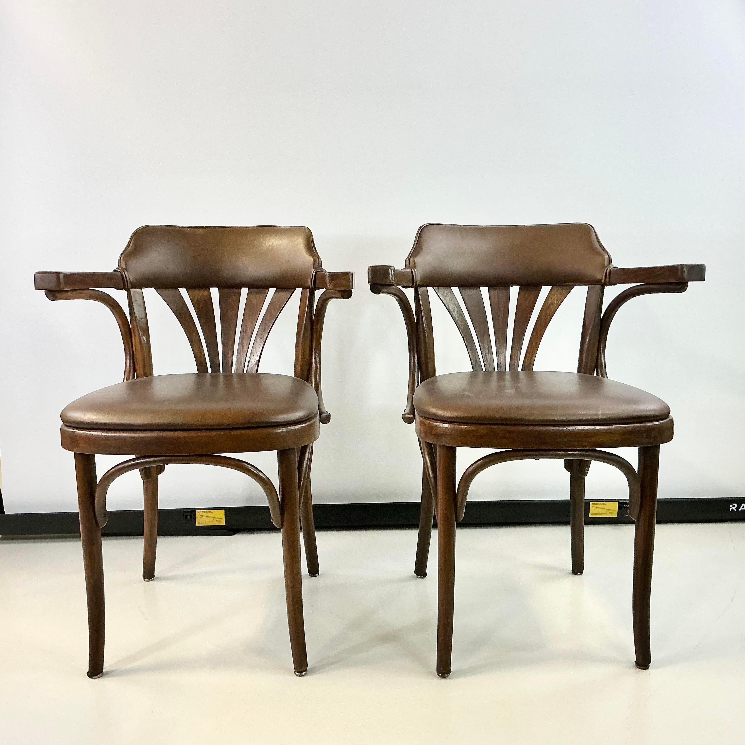 1940s Vintage Boho Chic Art Deco Drevounia Bentwood Arm Chairs - A