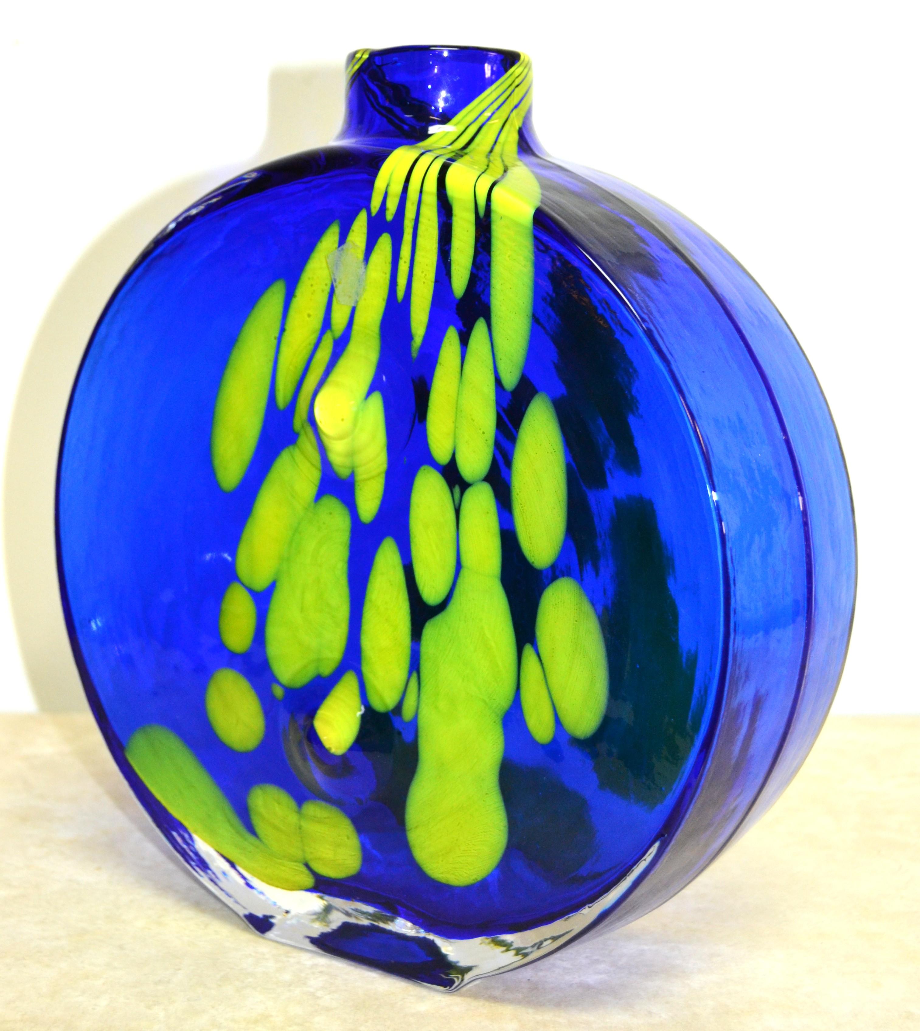 1974s Jan Gabrhel Chlum U Trebone Blue and Green Glass Vase Vessel