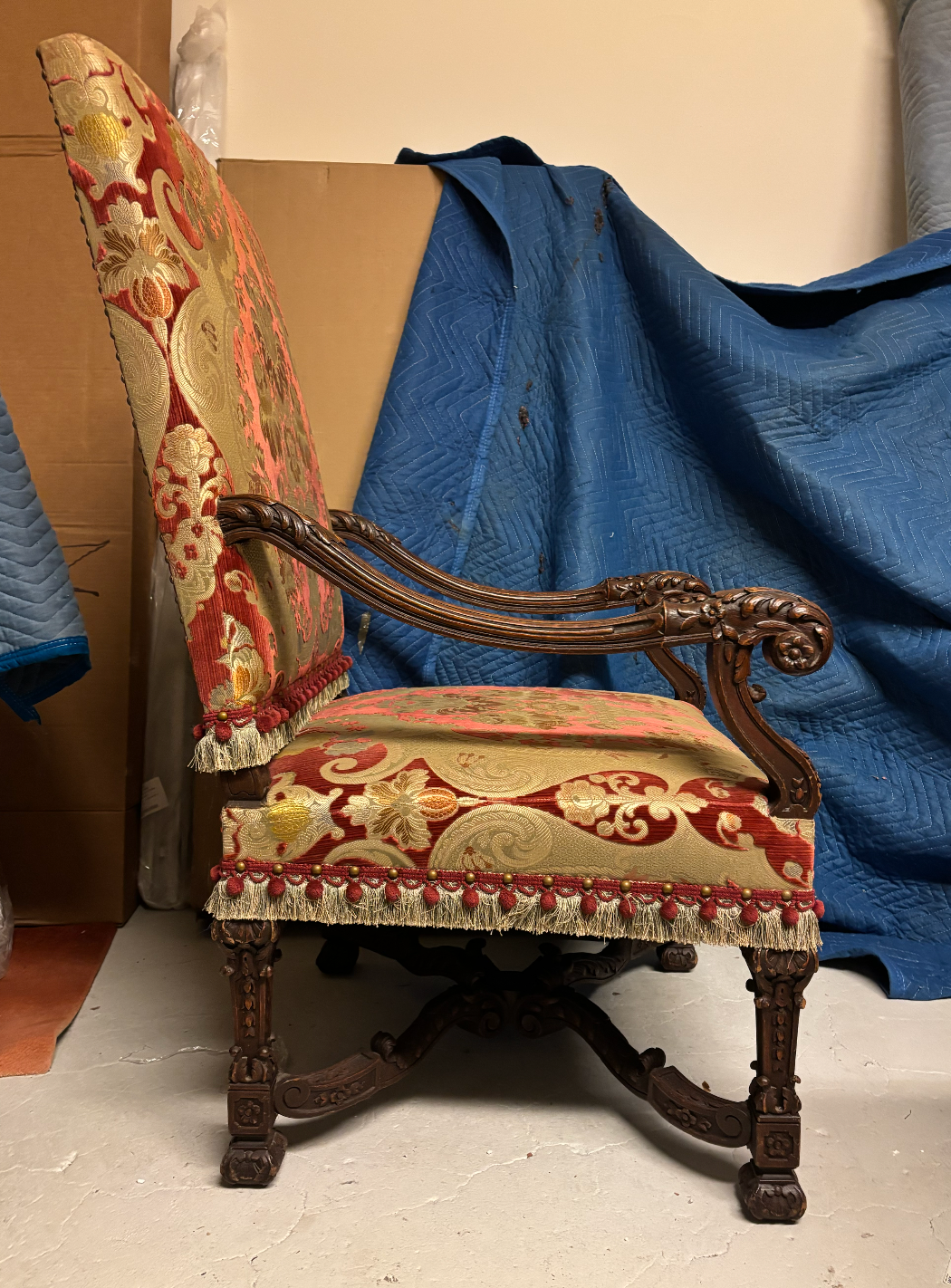 Mid 19th Century Pair of Louis XIV Style Antique Chairs- Red