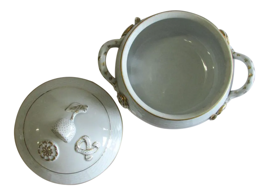 1930s Herend Golden Edge Porcelain Tureen With Lemon Finial Lid Early Mark Chairish