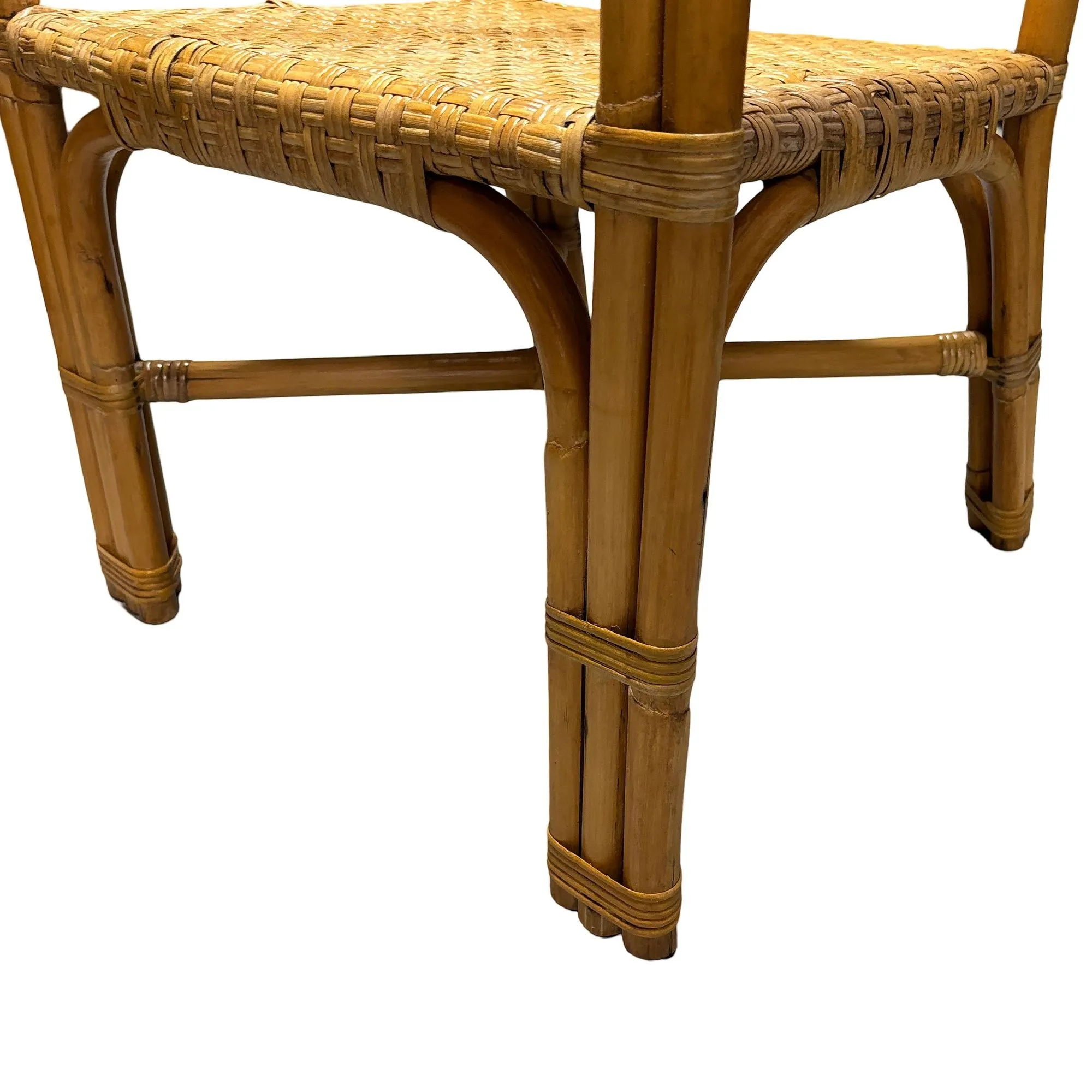 Restored Modern 2-Strand Rattan Armchair Dining Chair W/ Wicker Seat, Set of 4
