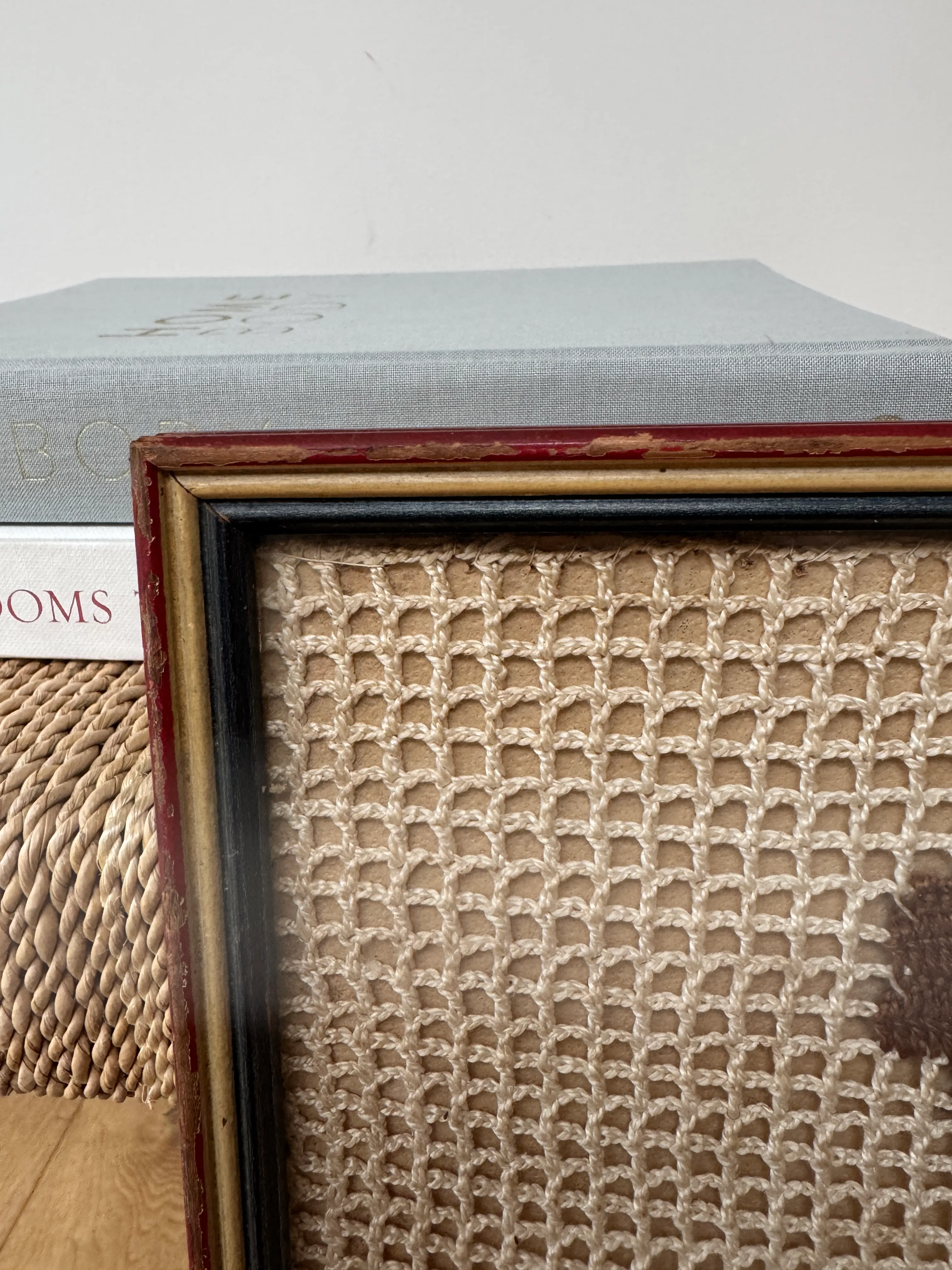 Mid 20th Century Crocheted American Flag Art in Red White and Blue Wood Frame