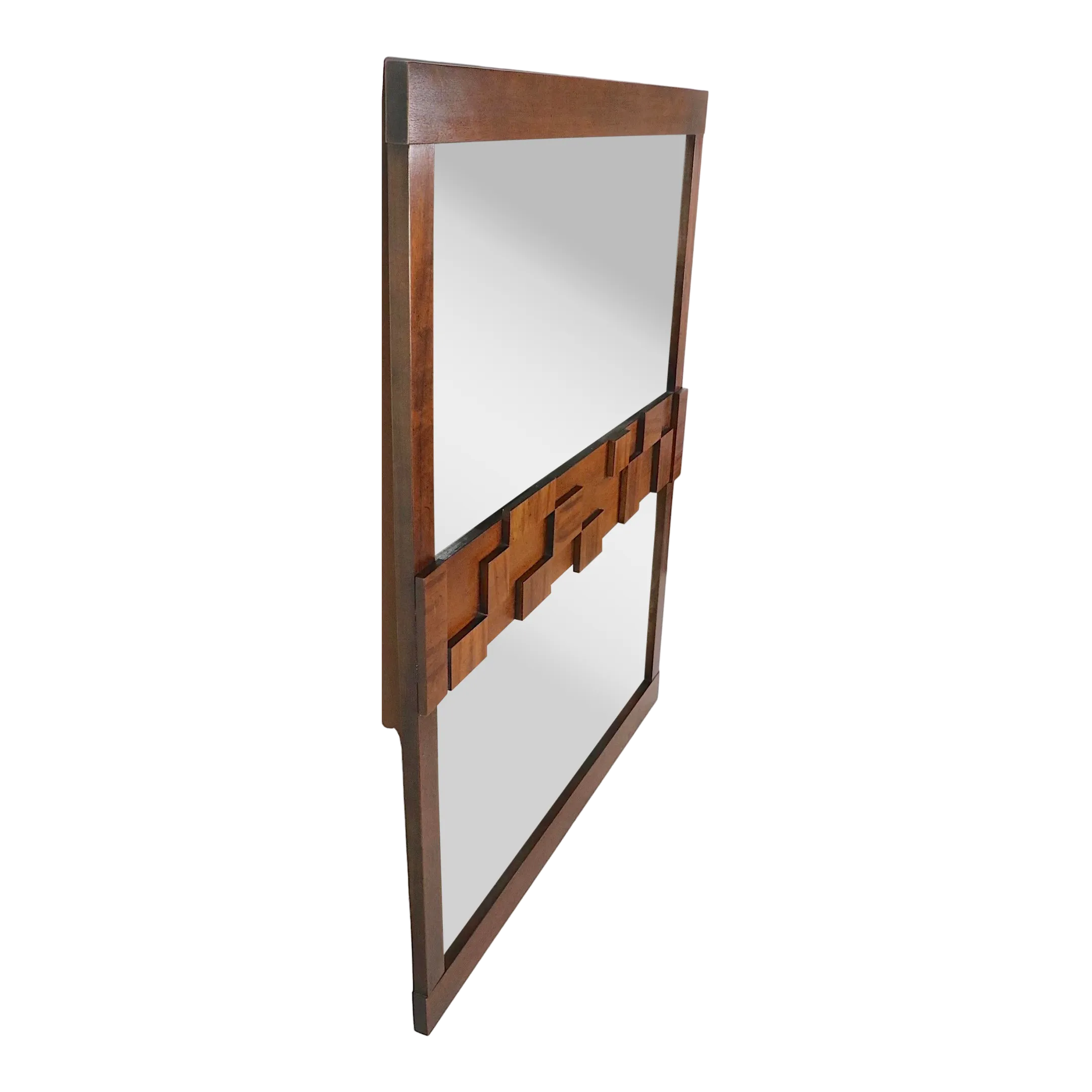 Brutalist Mirror by Lane Furniture Circa 1970\'sMid-Century Italian Vanity Dressing Table with Mirror in Bronze with Angels, 1950s