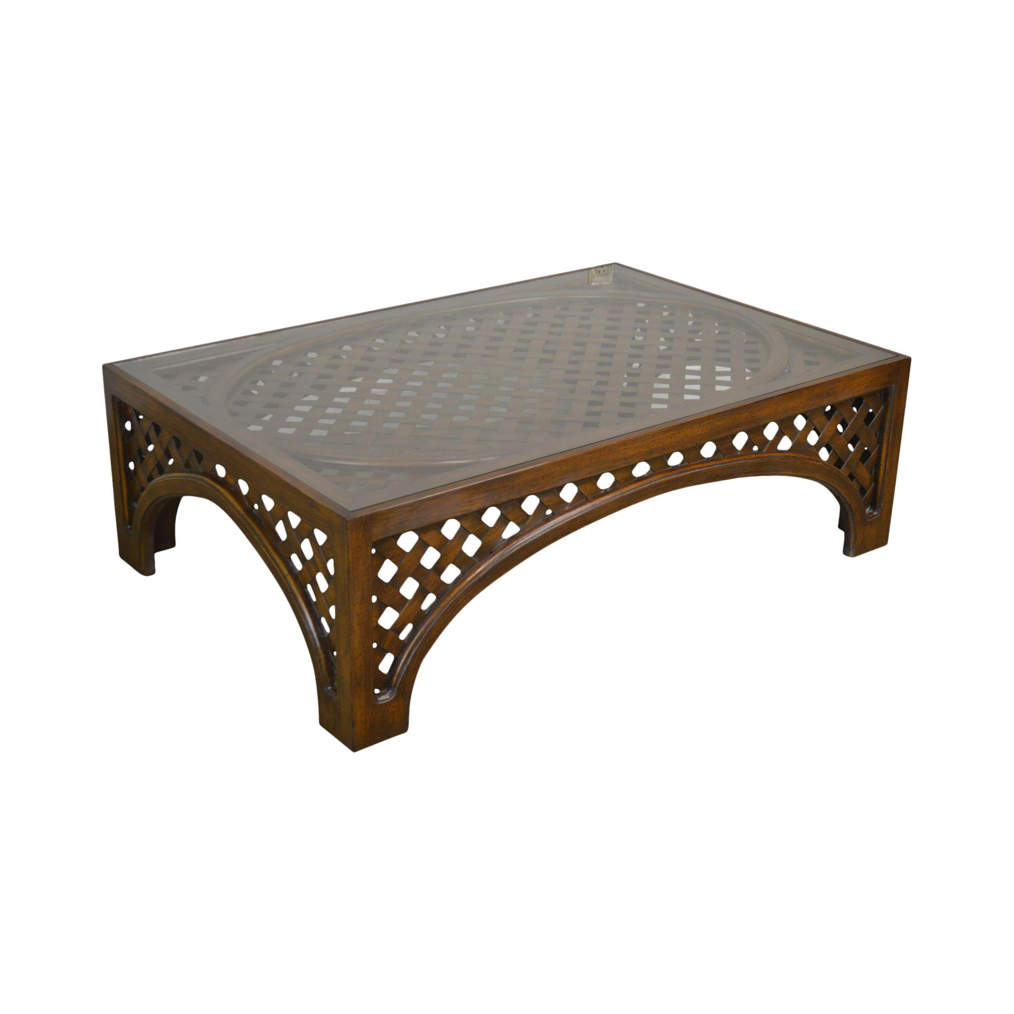 Large Custom Lattice Wood Glass Top Coffee Table Chairish