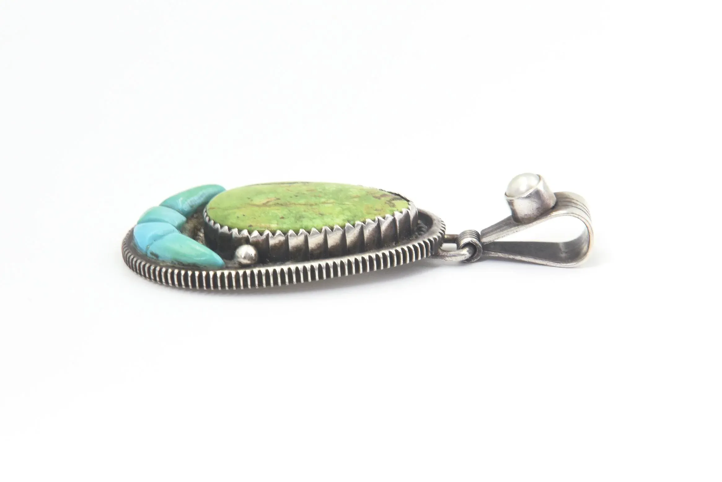 Native American Richard Begay Navajo Turquoise, Pearl and Sterling
