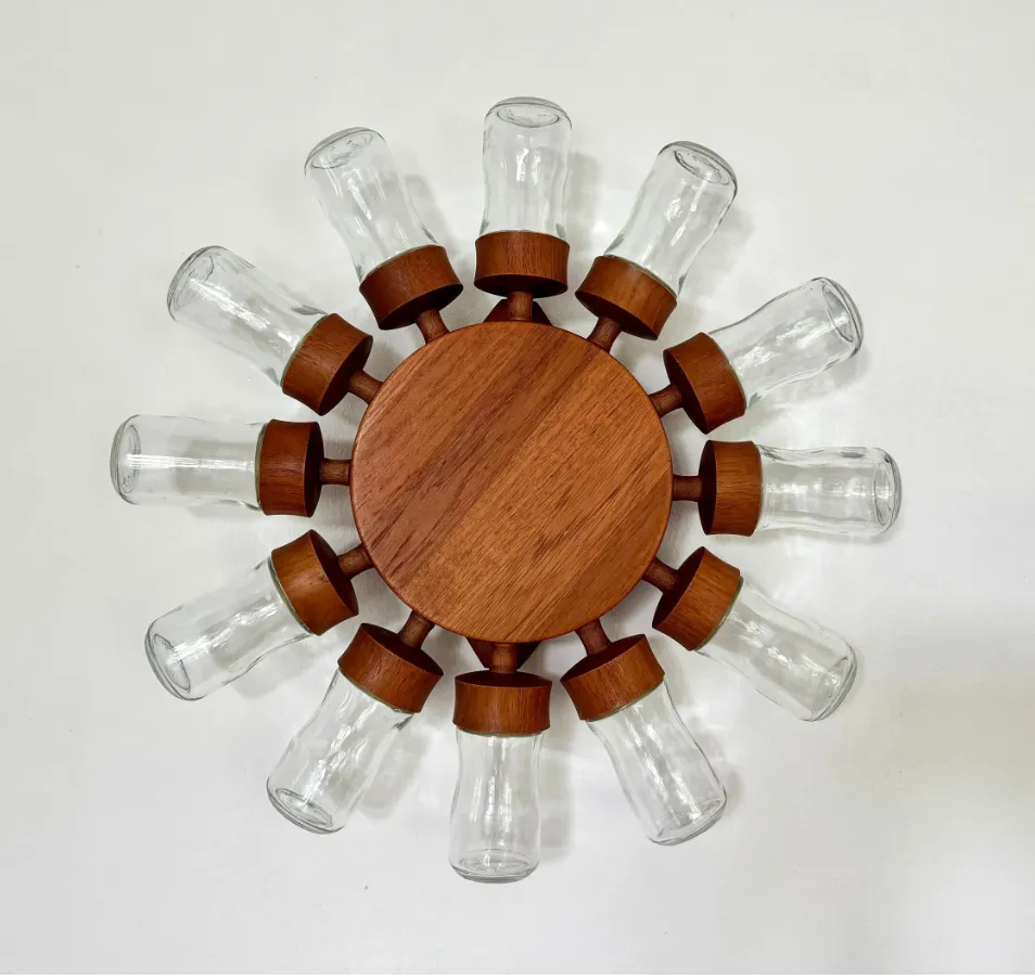 Teak Spice Wheel with Glass Jars from Digsmed, Denmark, 1960s, 1964, Set of 13