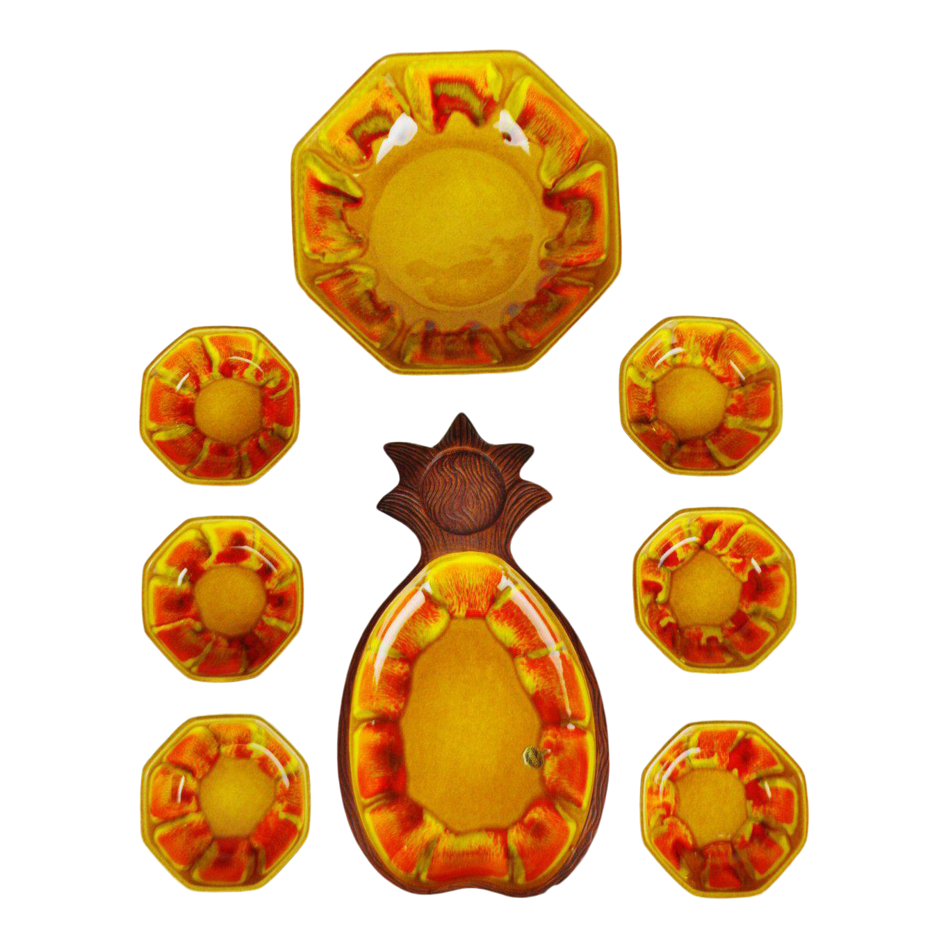 Vintage Sequoia Ceramic Salad Bowl Set & Pineapple Tray Group of 8