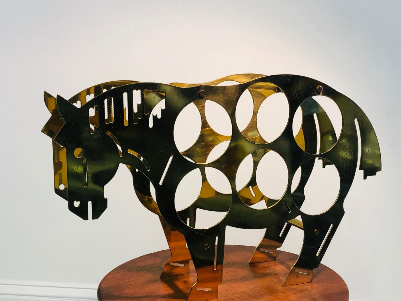 Mid 20th Century Italian Brass Horse Motif Wine Rack