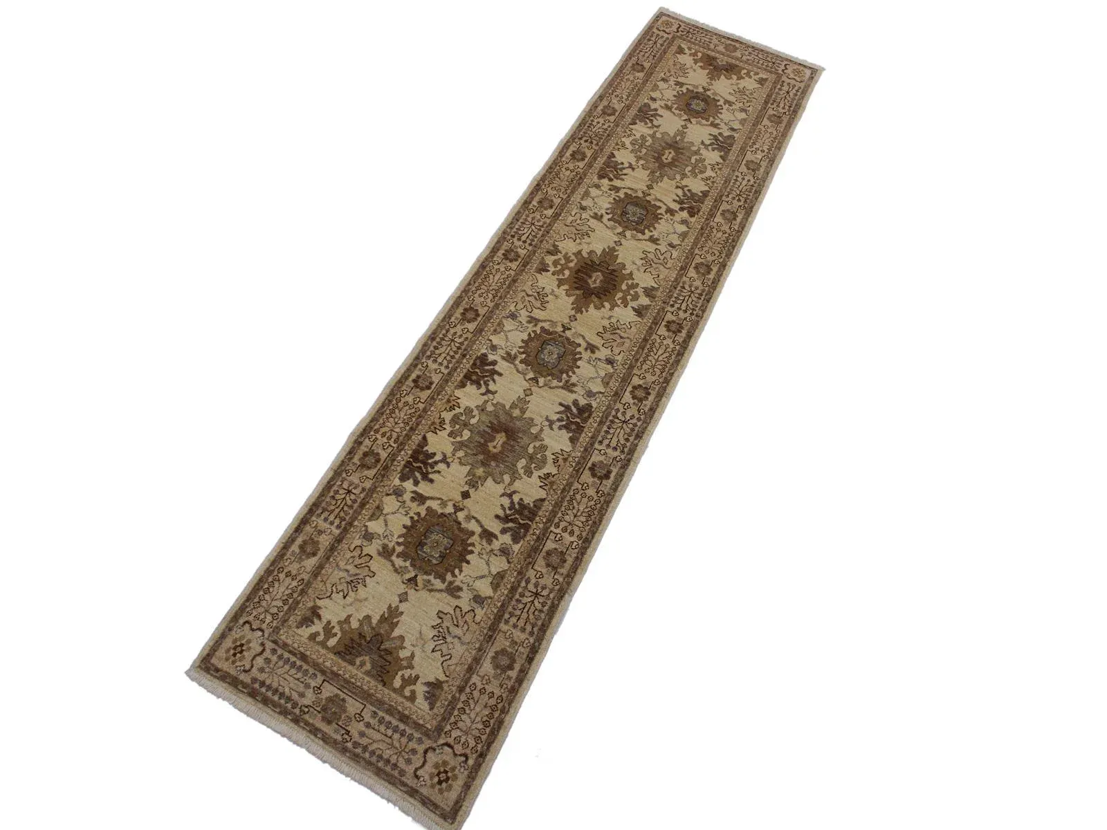 1990s Boho Chic Tribal Brown Hand-Knotted Wool Rug - 2′6″ × 10′1″