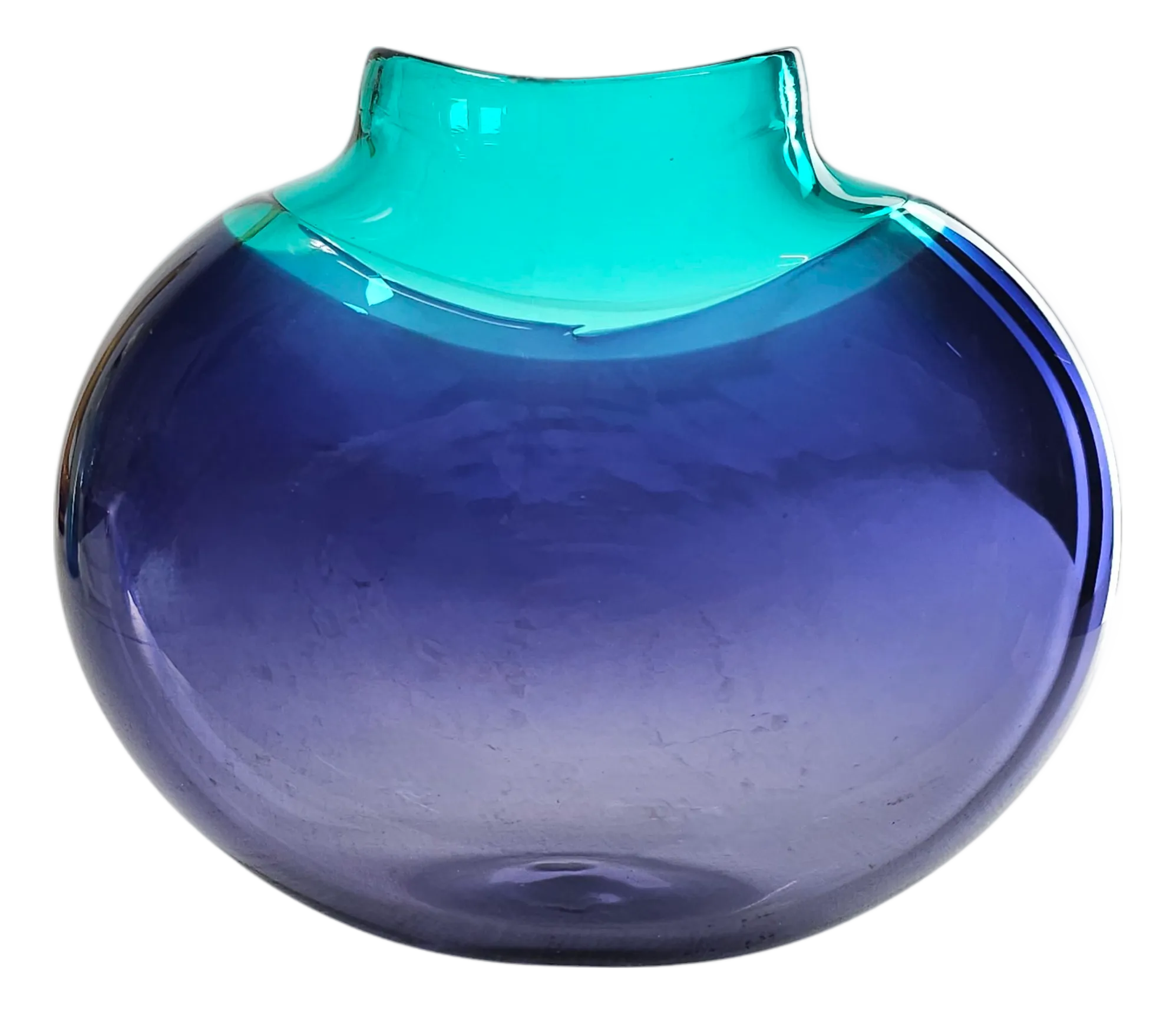 Maureen Williams Signed Australian Studio Art Glass Vase Teal/Amethyst 8\