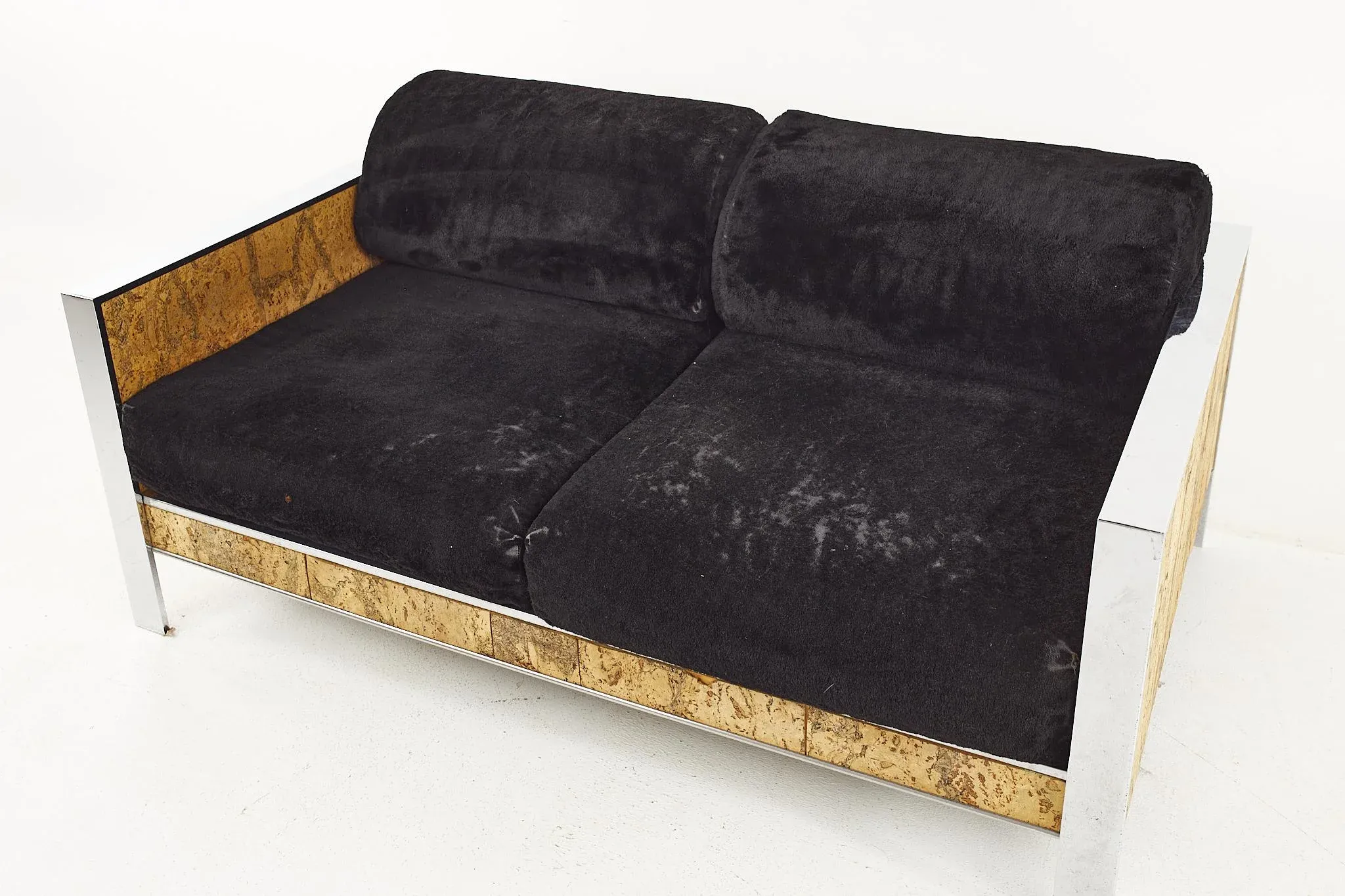 Adrian Pearsall for Craft Associates Mid Century Cork and Chrome Settee