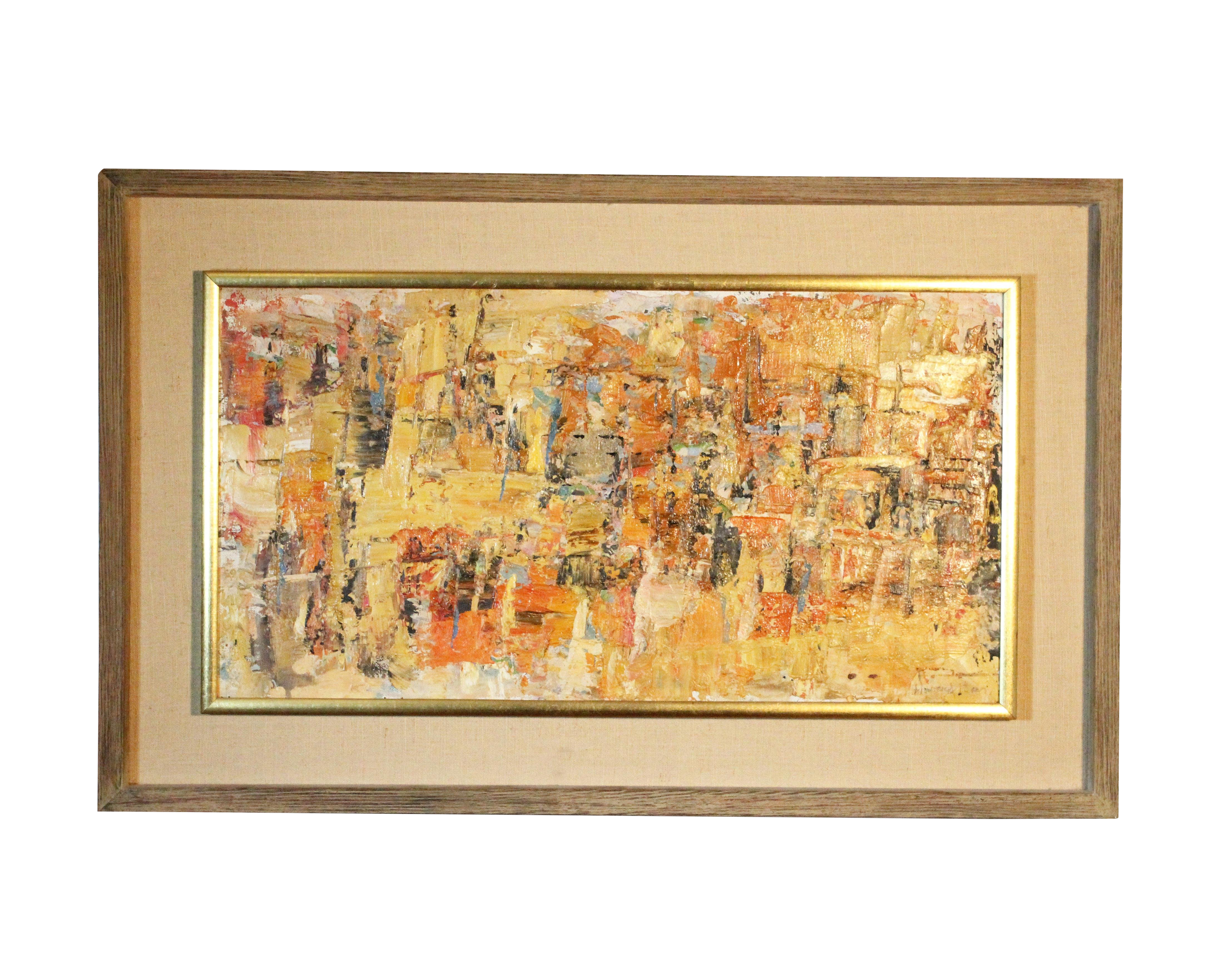 Abstract Mid Century Oil Painting On Board Signed Howard Baer