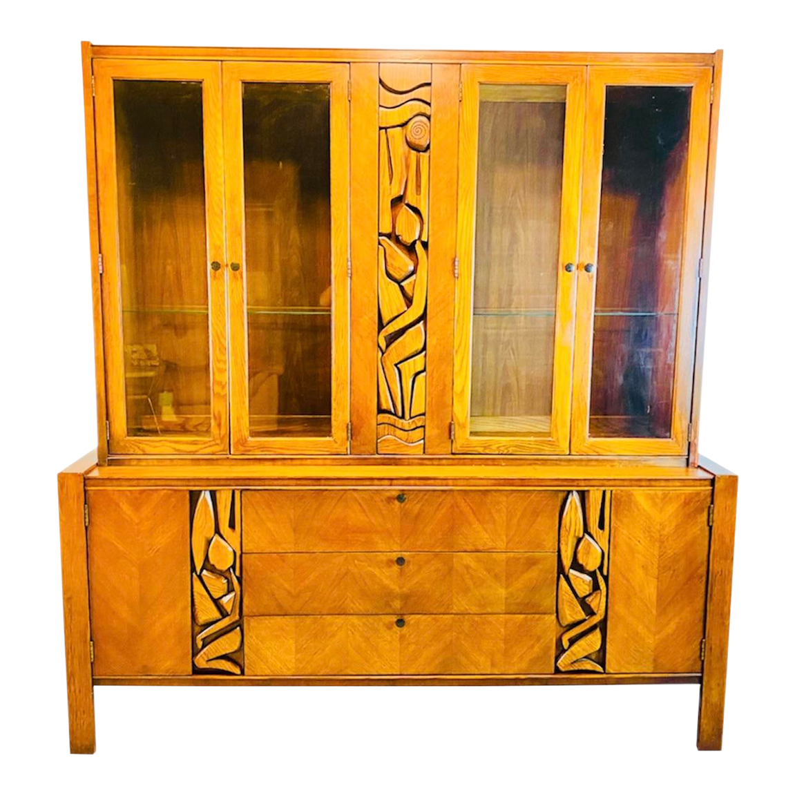 1960s Mid Century Modern United Furniture Tiki Brutalist Two Piece