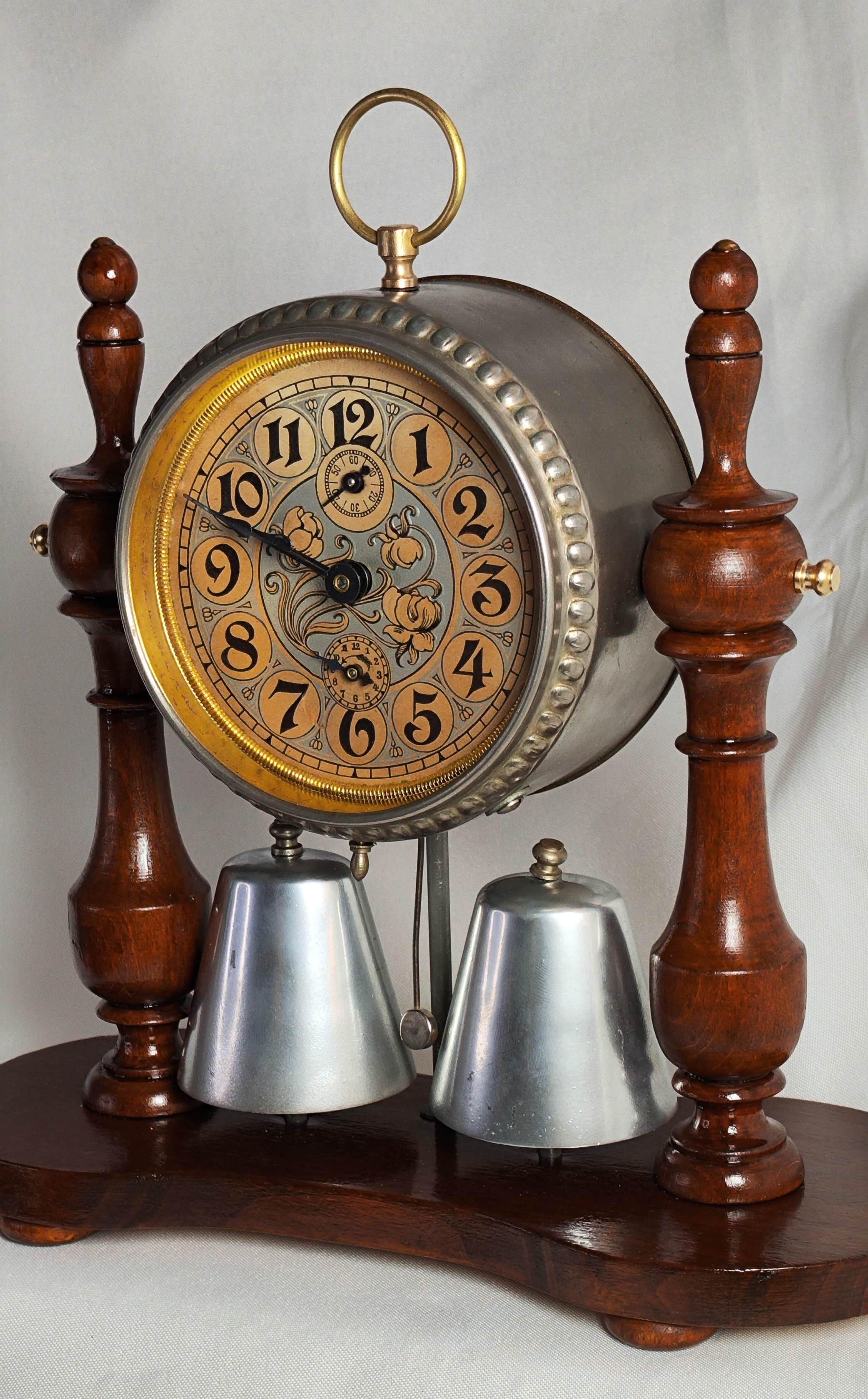 1903 Antique German Alarm Desk Clock by Gebrüder Junghans, image size:2080x3351