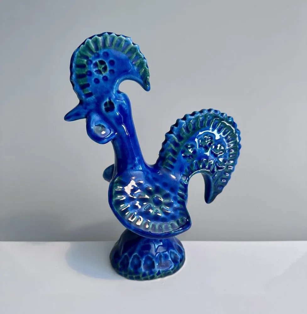 ken　アルド・ロンディ Rimini Bluシリーズ ターコイズのホース Glazed Ceramic Rimini Blu Rooster Figurine by Aldo Londi for