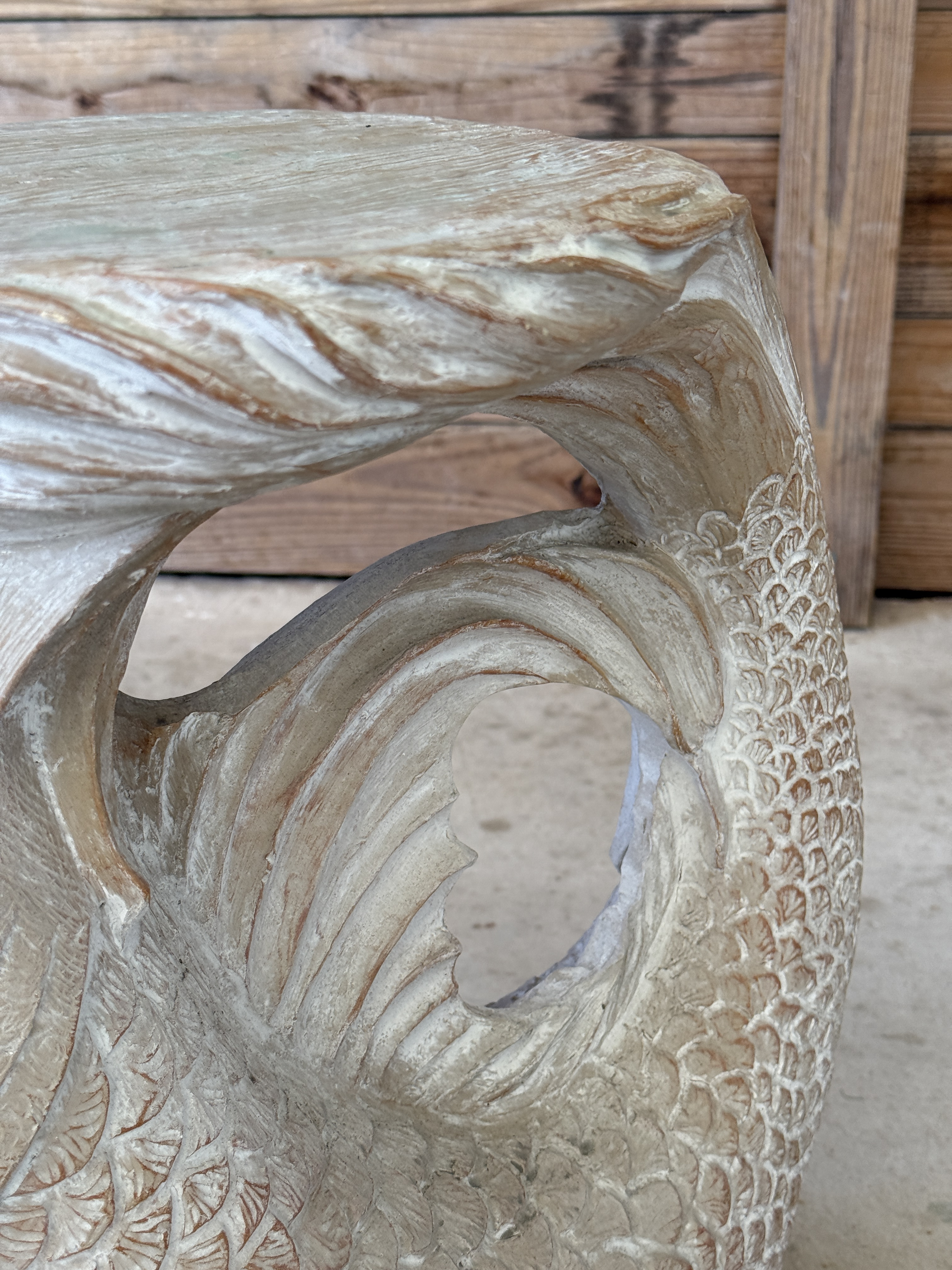 Vintage Coastal Regency Resin Koi Fish Side Table or Garden Stool