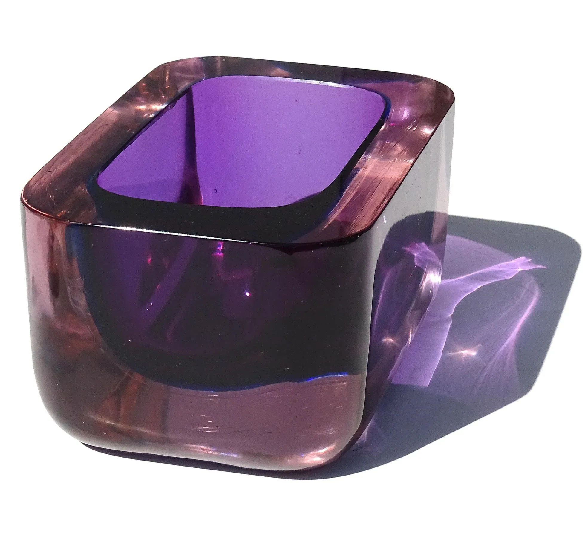 工芸品 Vetri Murano Ashtray Vintage Murano Seguso Vetri d'Arte Sommerso Purple Blue