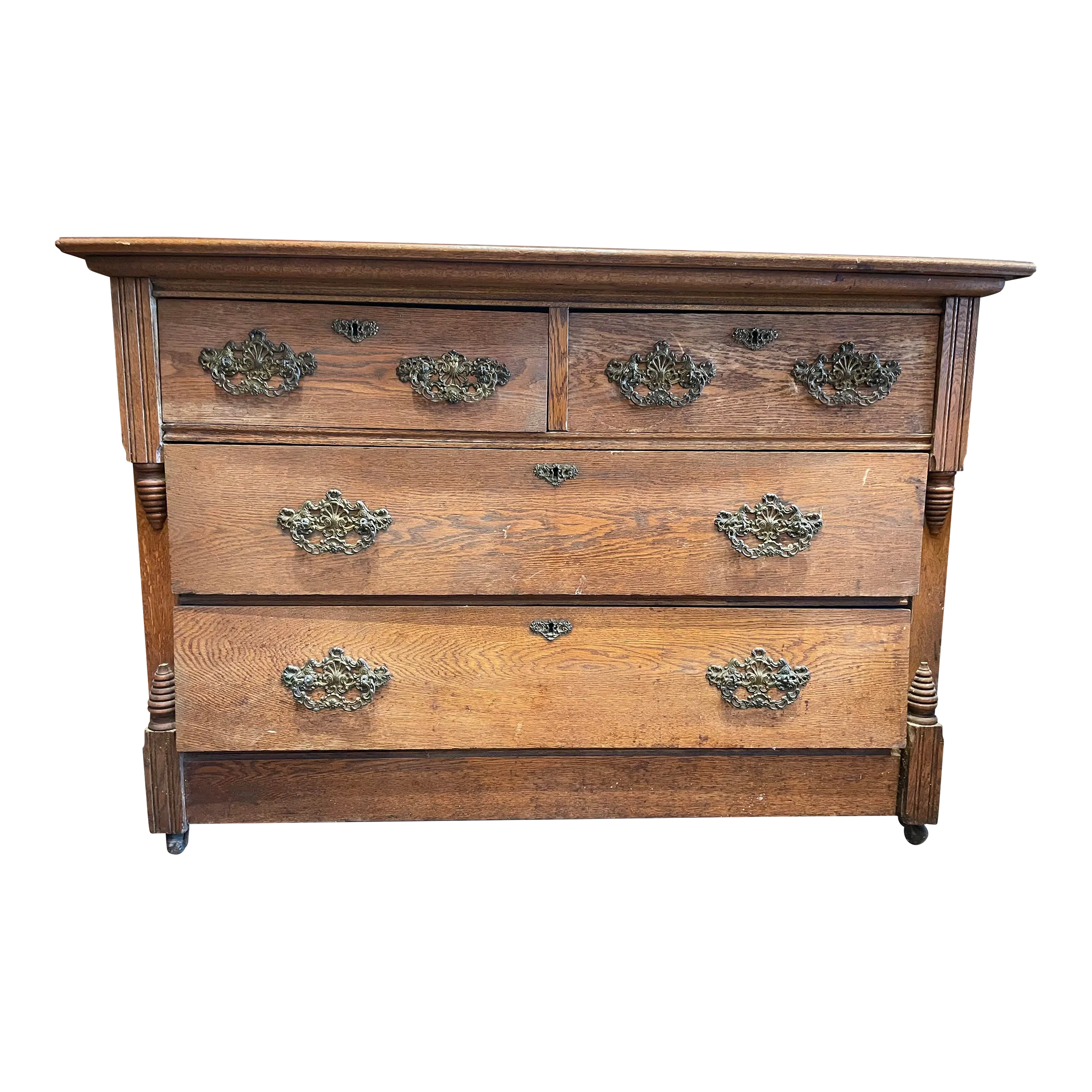 Antique 4-Drawer Dresser With Detailed Iron Hardware