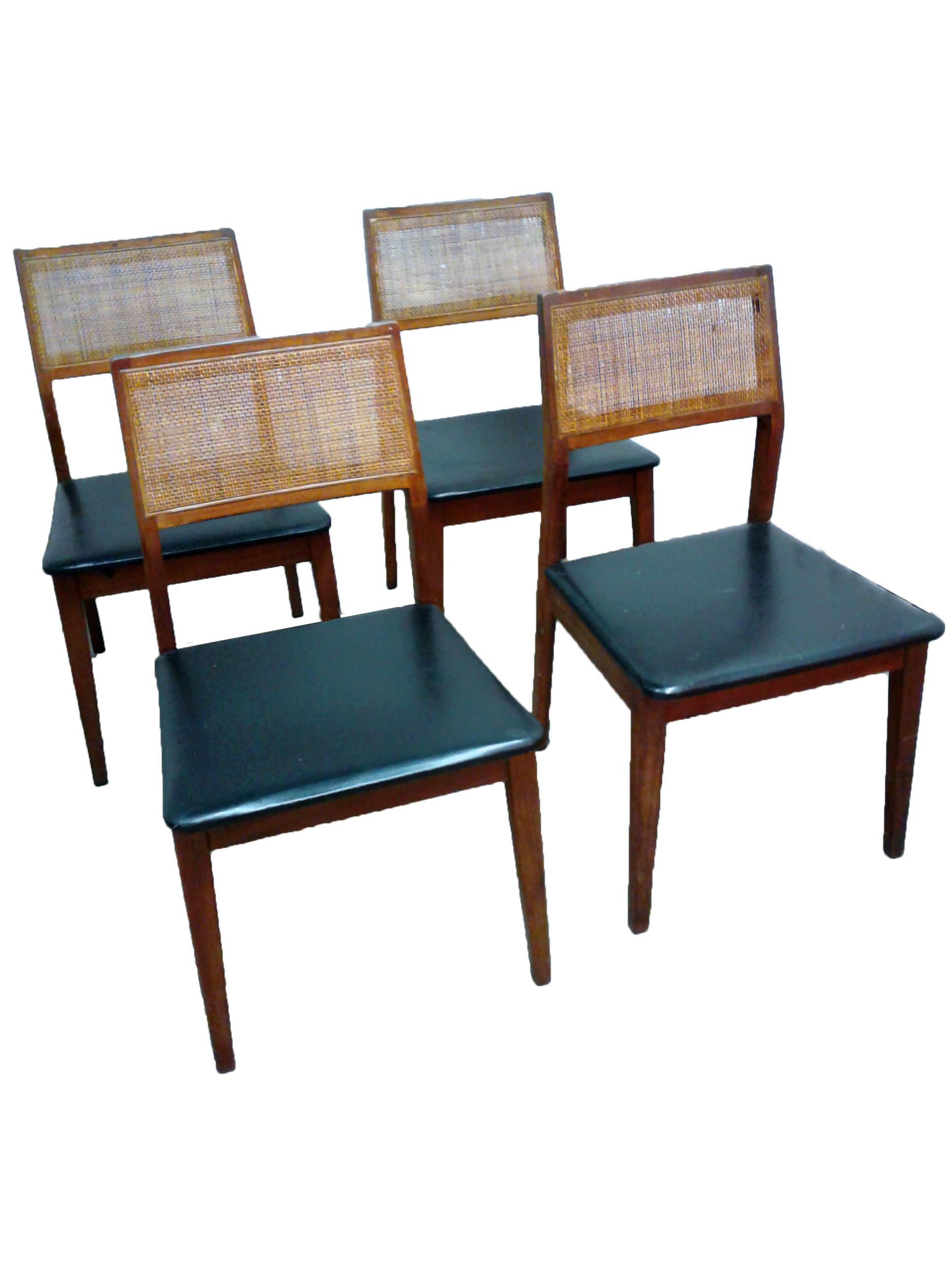Vintage Hibriten Walnut Cane Back Dining Chairs Set of 4