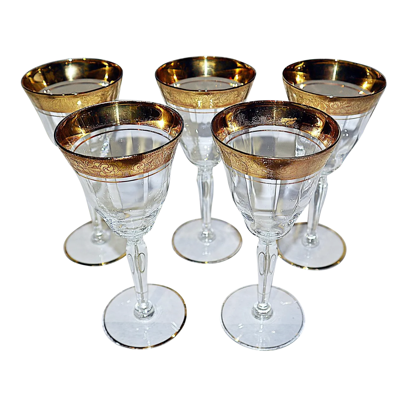 1920s Vintage Gilt Rim Sherry Wine Stems- Set of 5