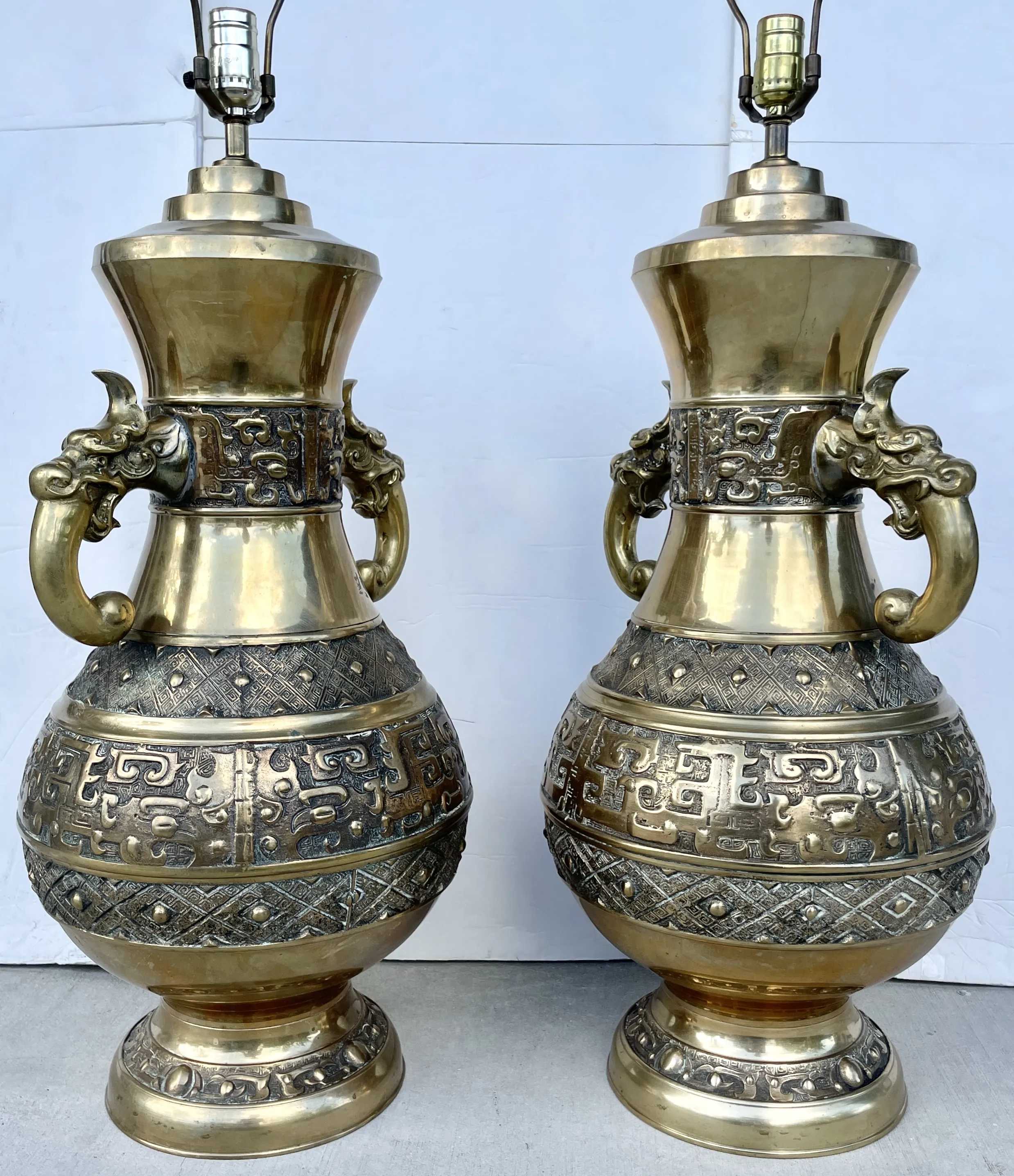 Oversized James Mont/Pepe Mendoza Style Bronze Table Lamps From