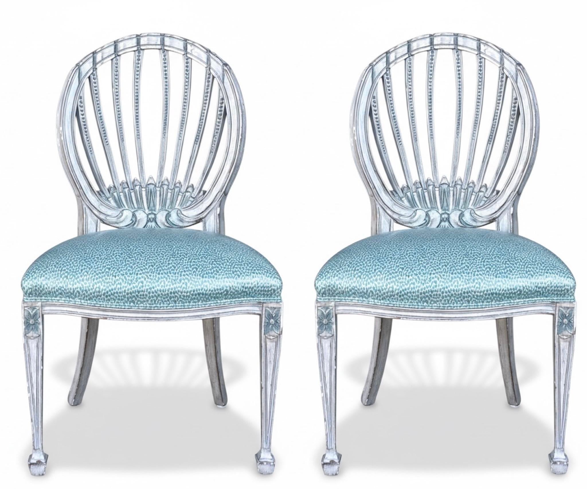 Mid-Century Italian Side Chairs W/ Swedish Gustavian Styling in Faux Chintz - Pair