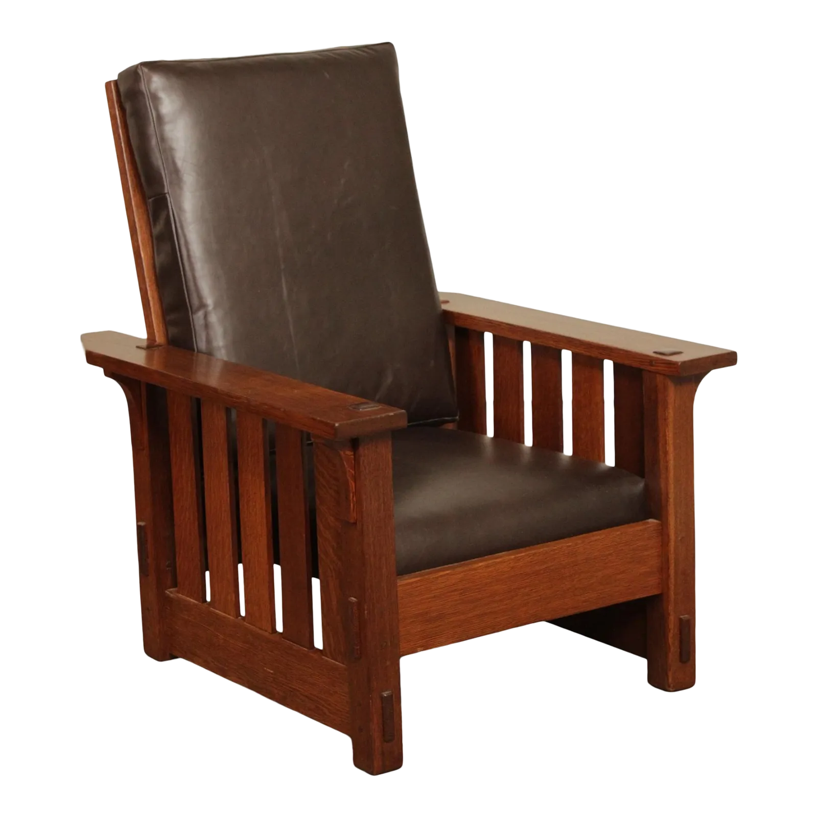 Gustav Stickley Antique Mission Oak and Leather Reclining Morris Chair