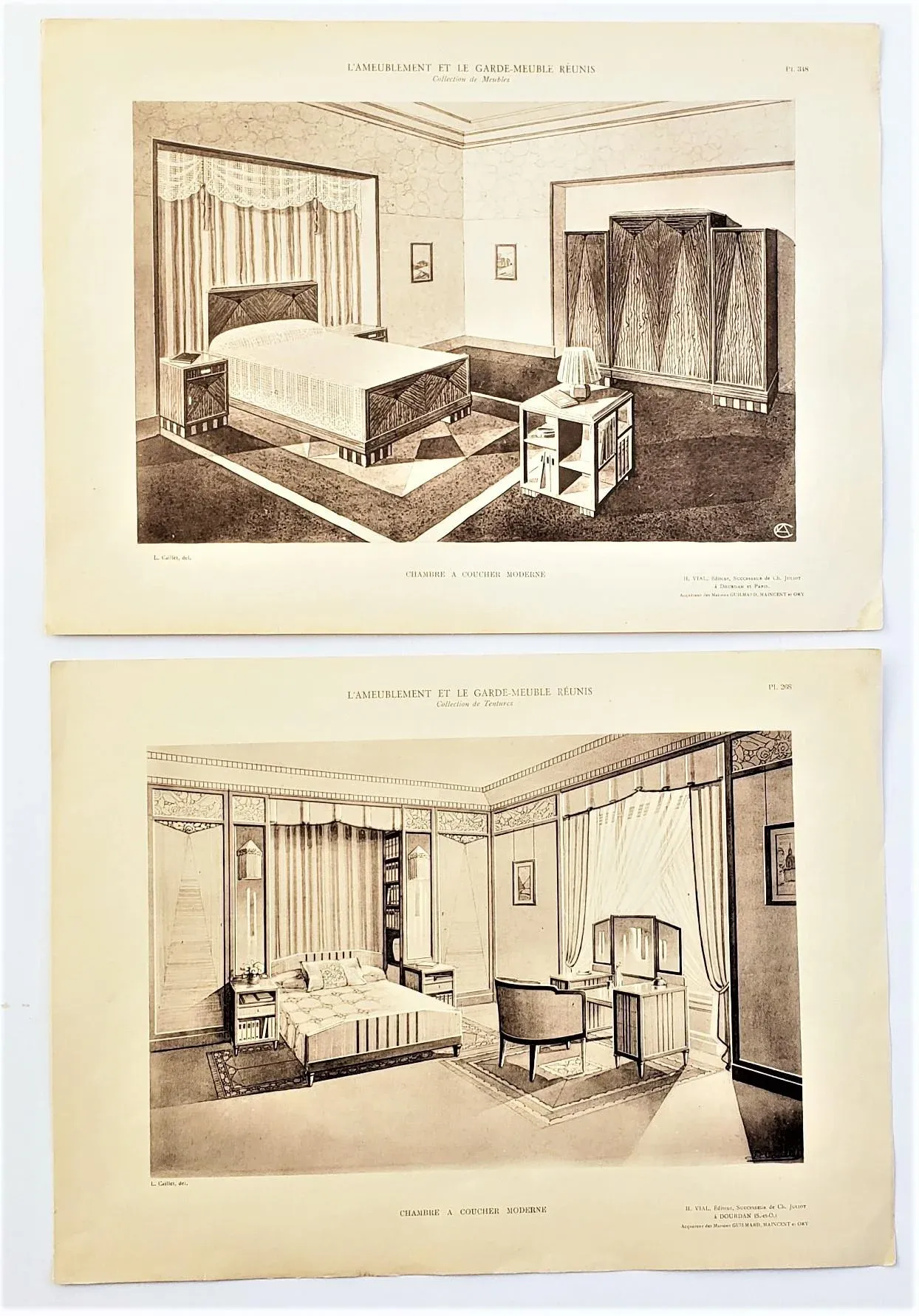 C1920 Pair French Art Deco Lithographs-Bedroom | Chairish