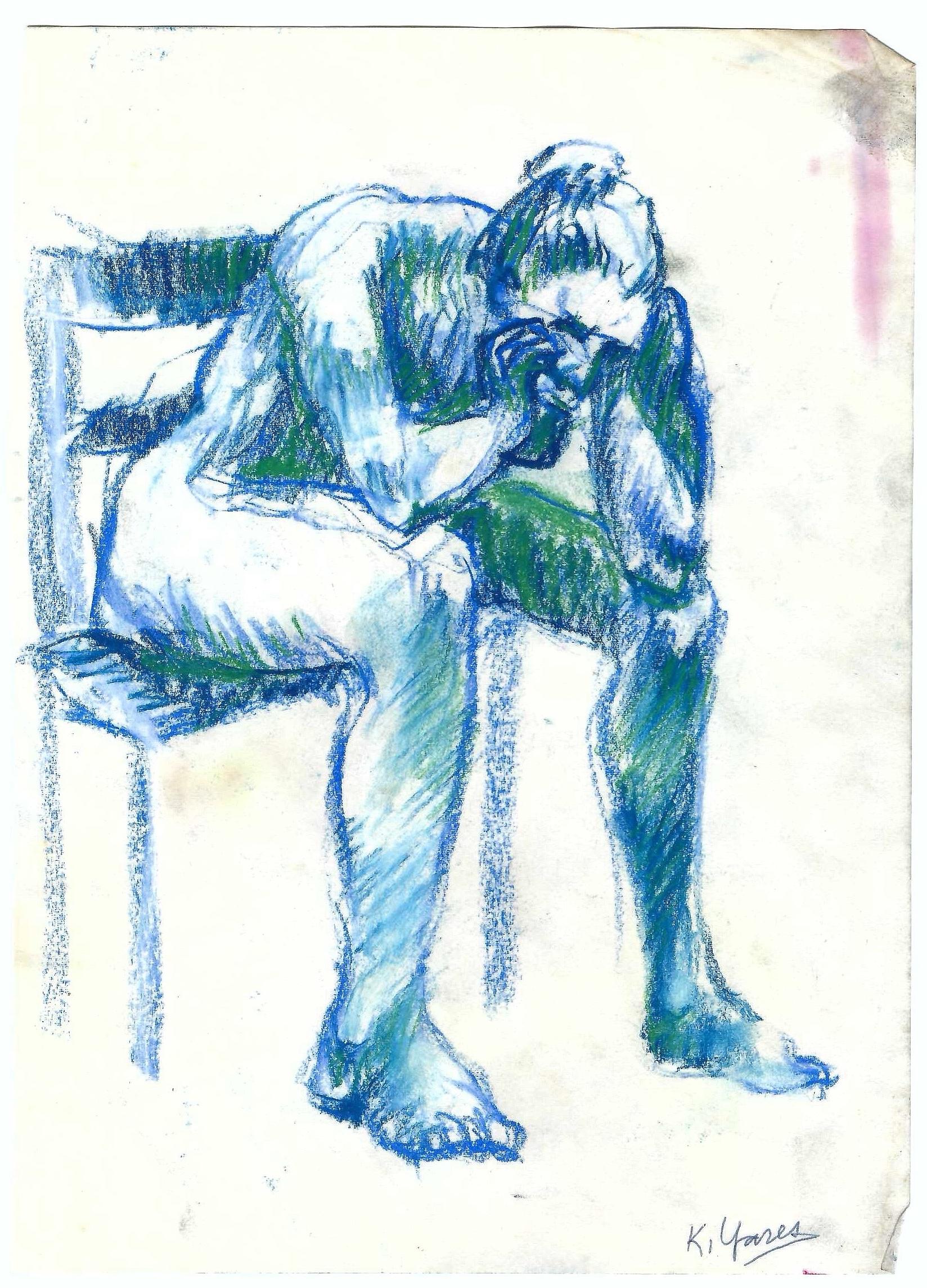1960s Katherine Yares Female Nude Pastel Drawing