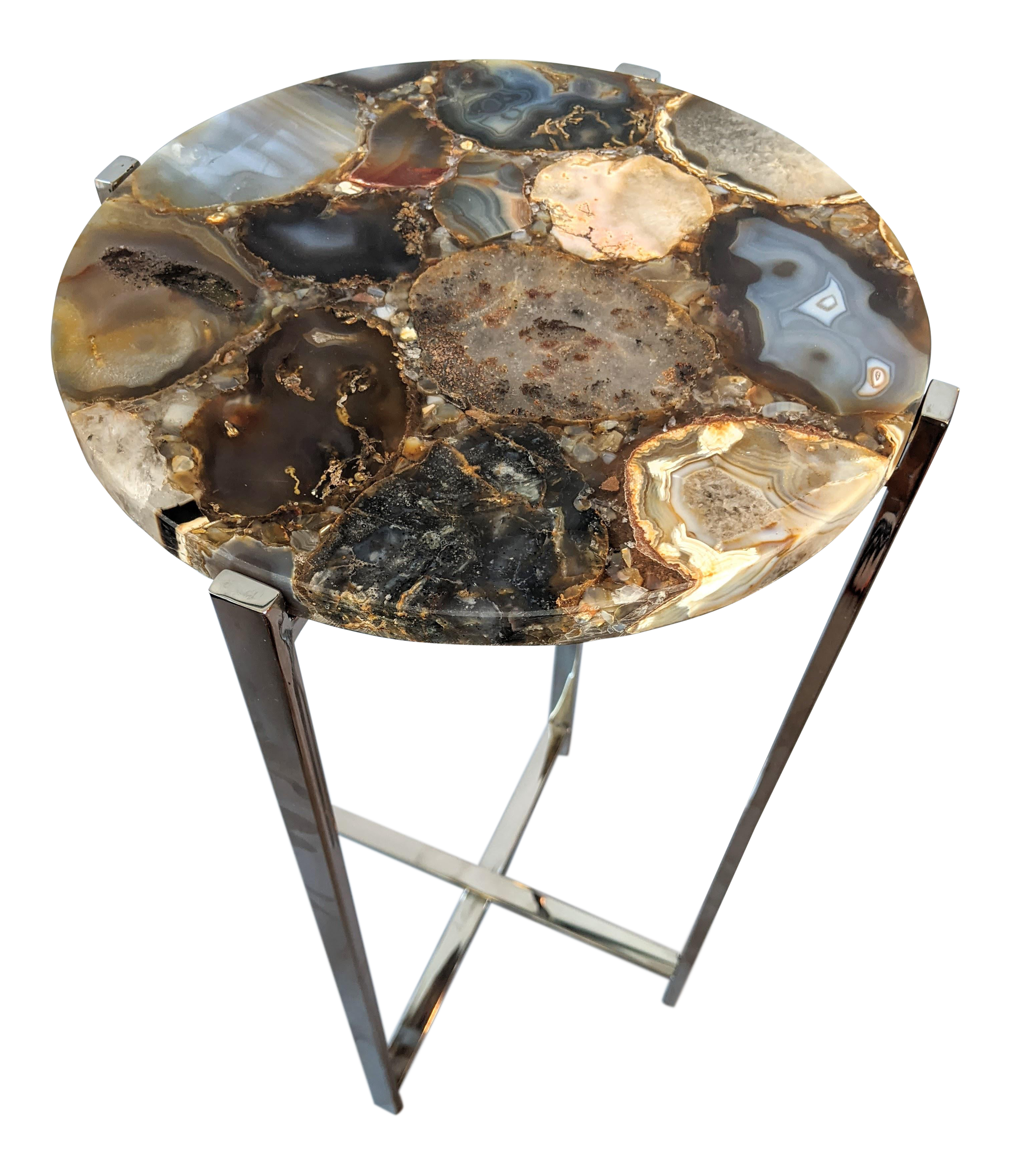 Agate Top And Chrome Base Drink Table Plant Stand Or Side Table Chairish