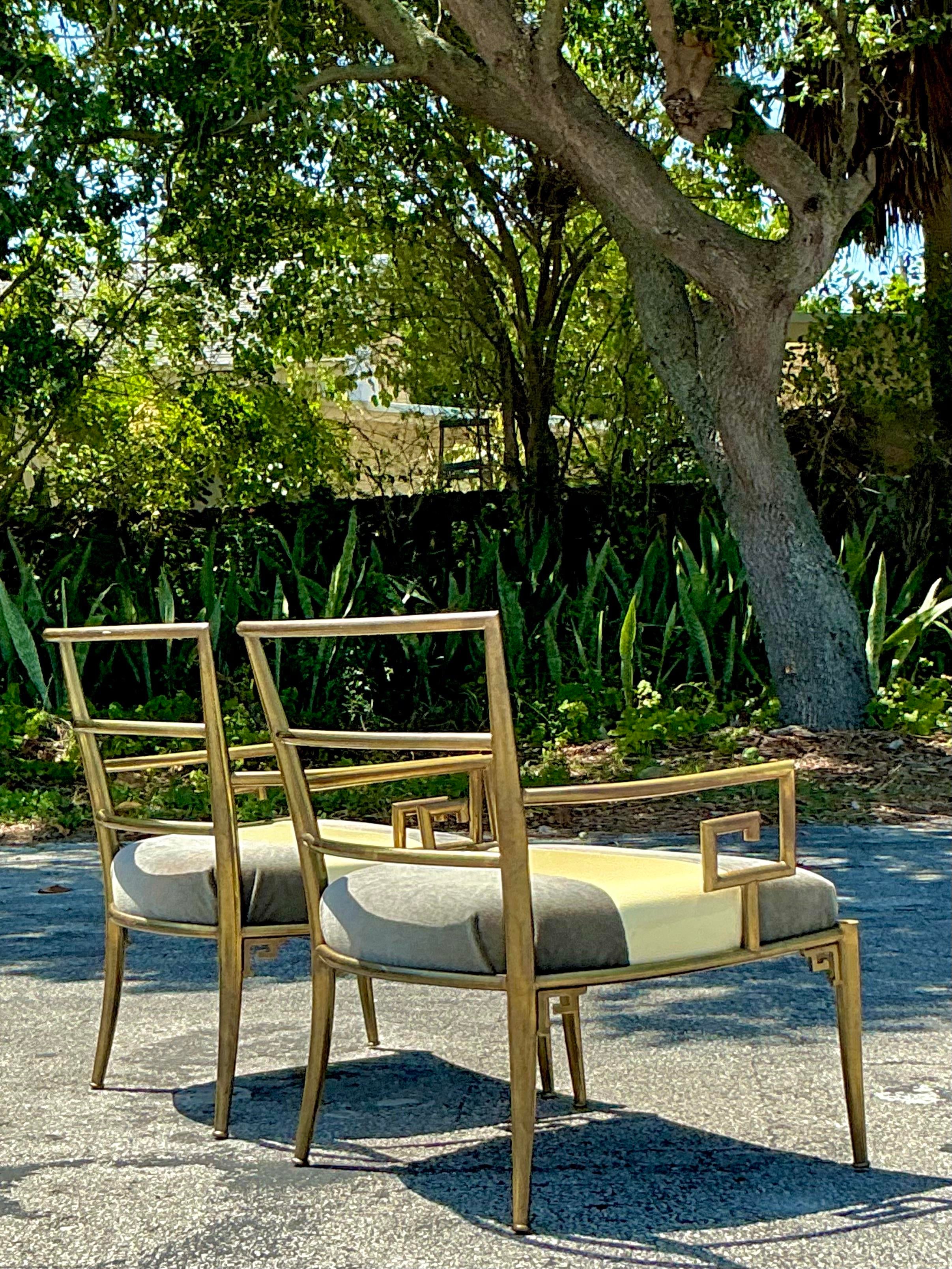 Vintage Regency Greek Key Brass Lounge Chairs After Mastercraft - Main Image