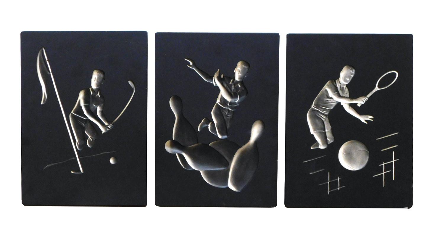 1960s Artcraft Plaster Negative Relief Sports Plaques - Set