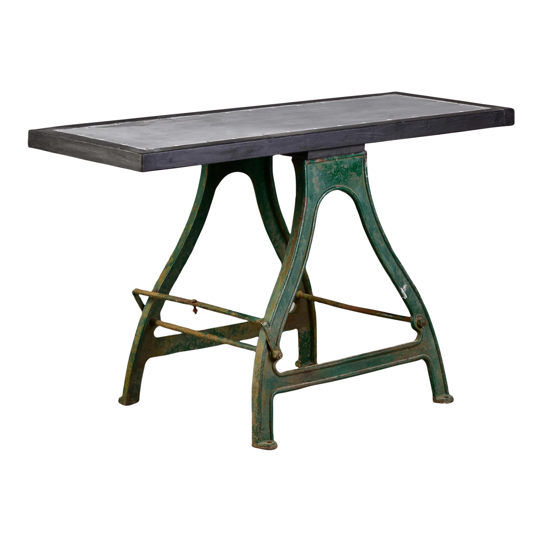 19th Century Industrial Table With Original Painted Iron Base and New