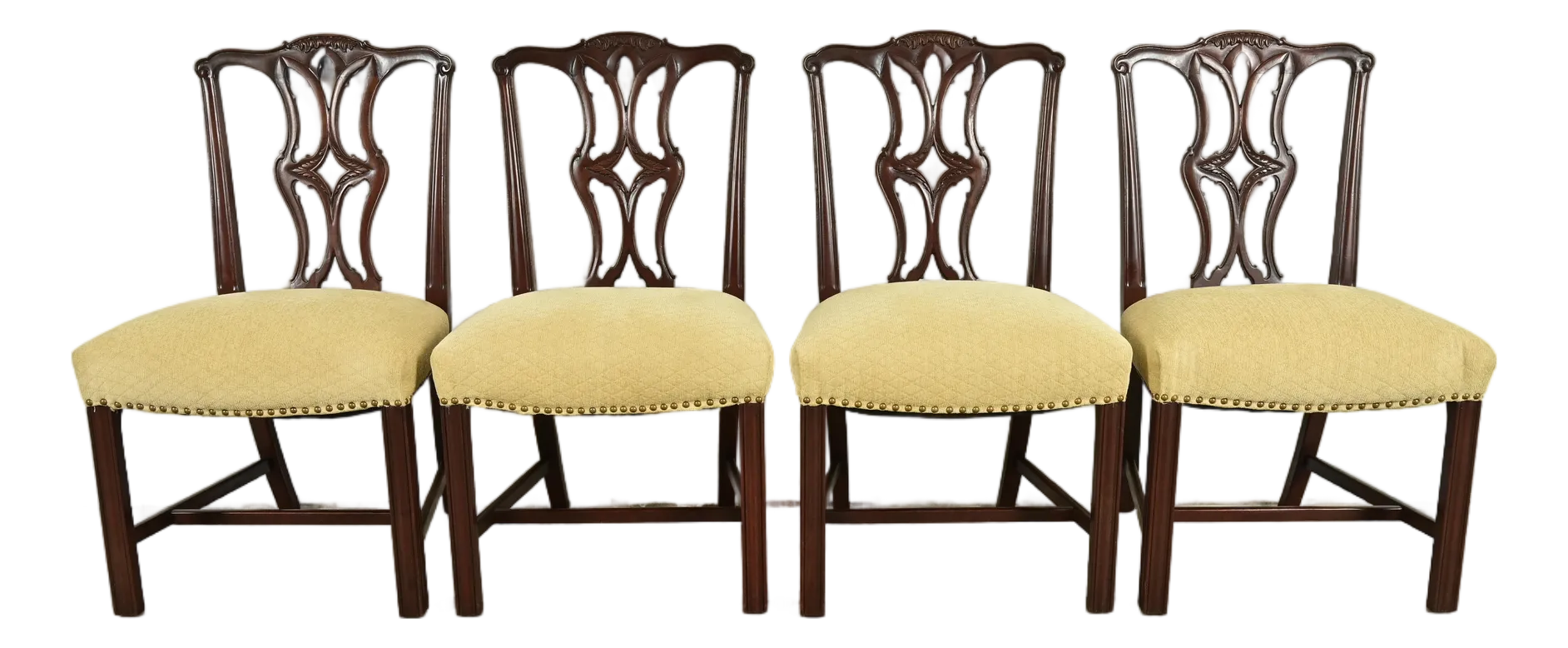Baker Furniture Style Georgian Carved Mahogany Dining Chairs, Set of Four