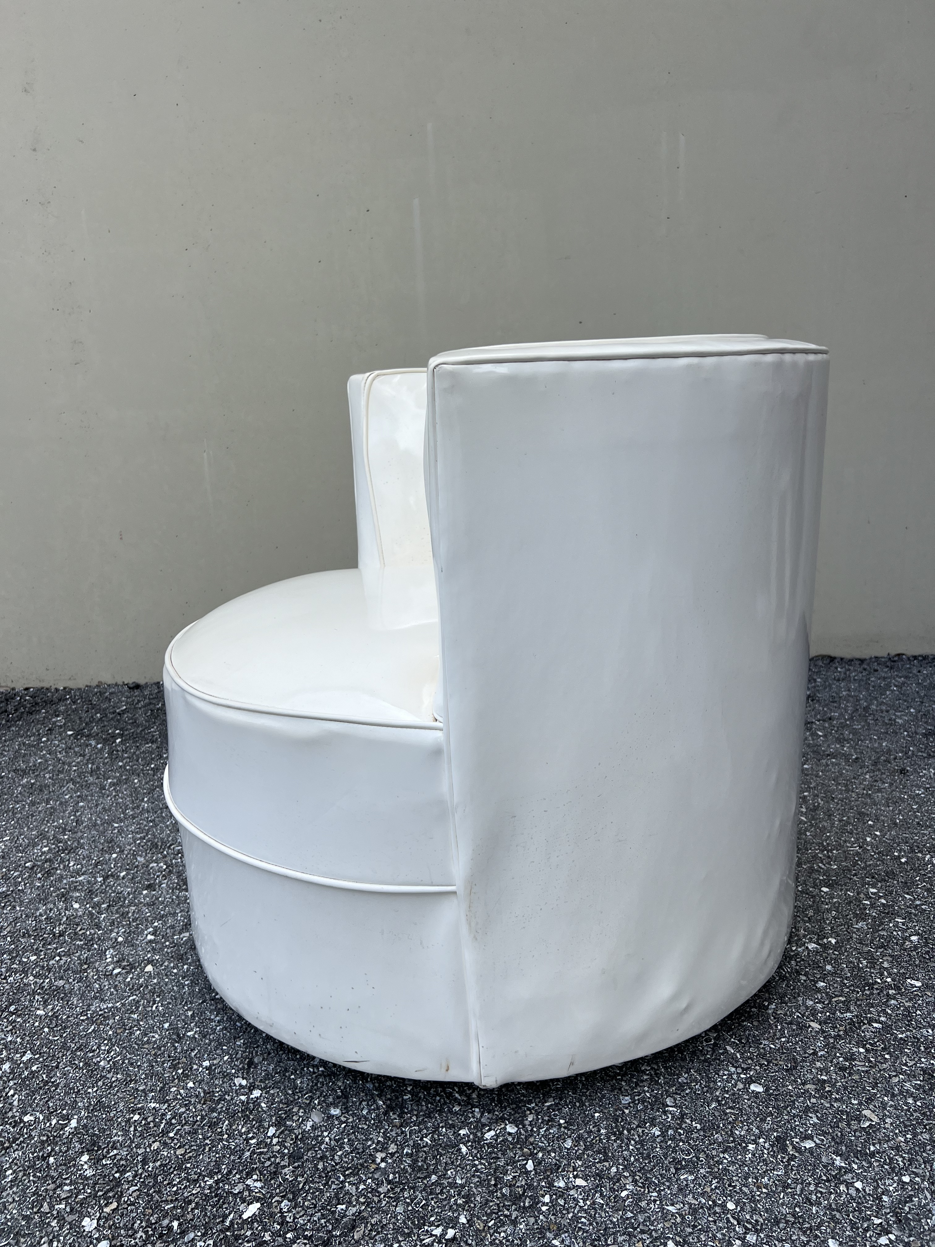 Vintage Space Age White Tufted Vinyl Accent Swivel Chair Style of - Main Image