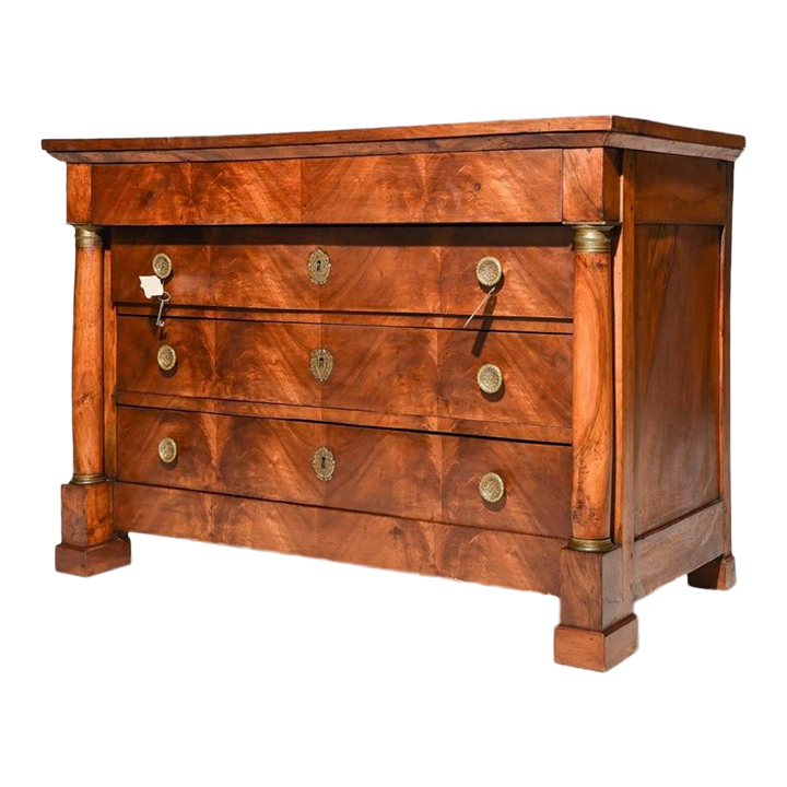 19th Century Empire Flame Mahogany Commode | Chairish