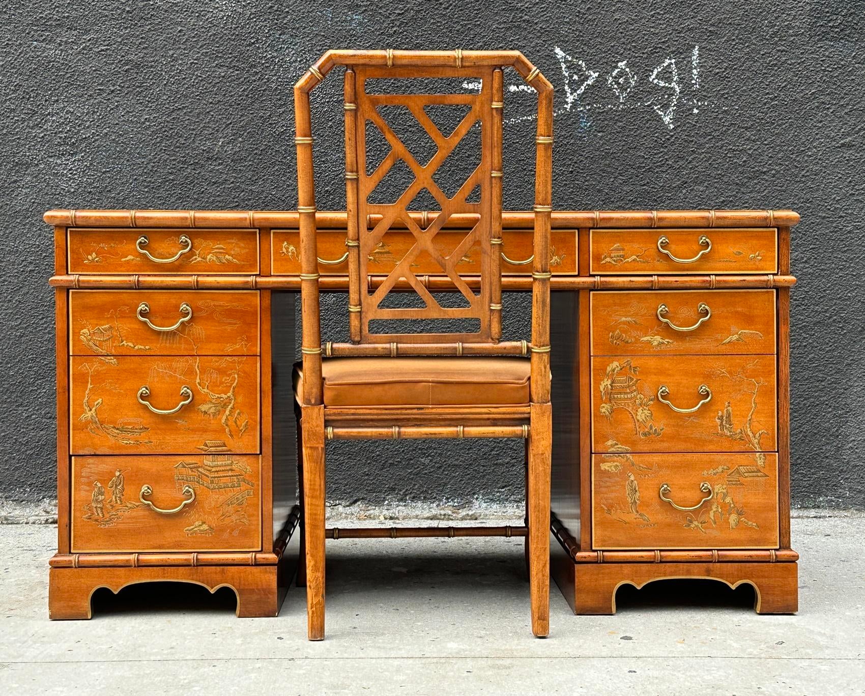 1960s Chinoiserie Style Desk & Chair by Drexel Heritage, Usa