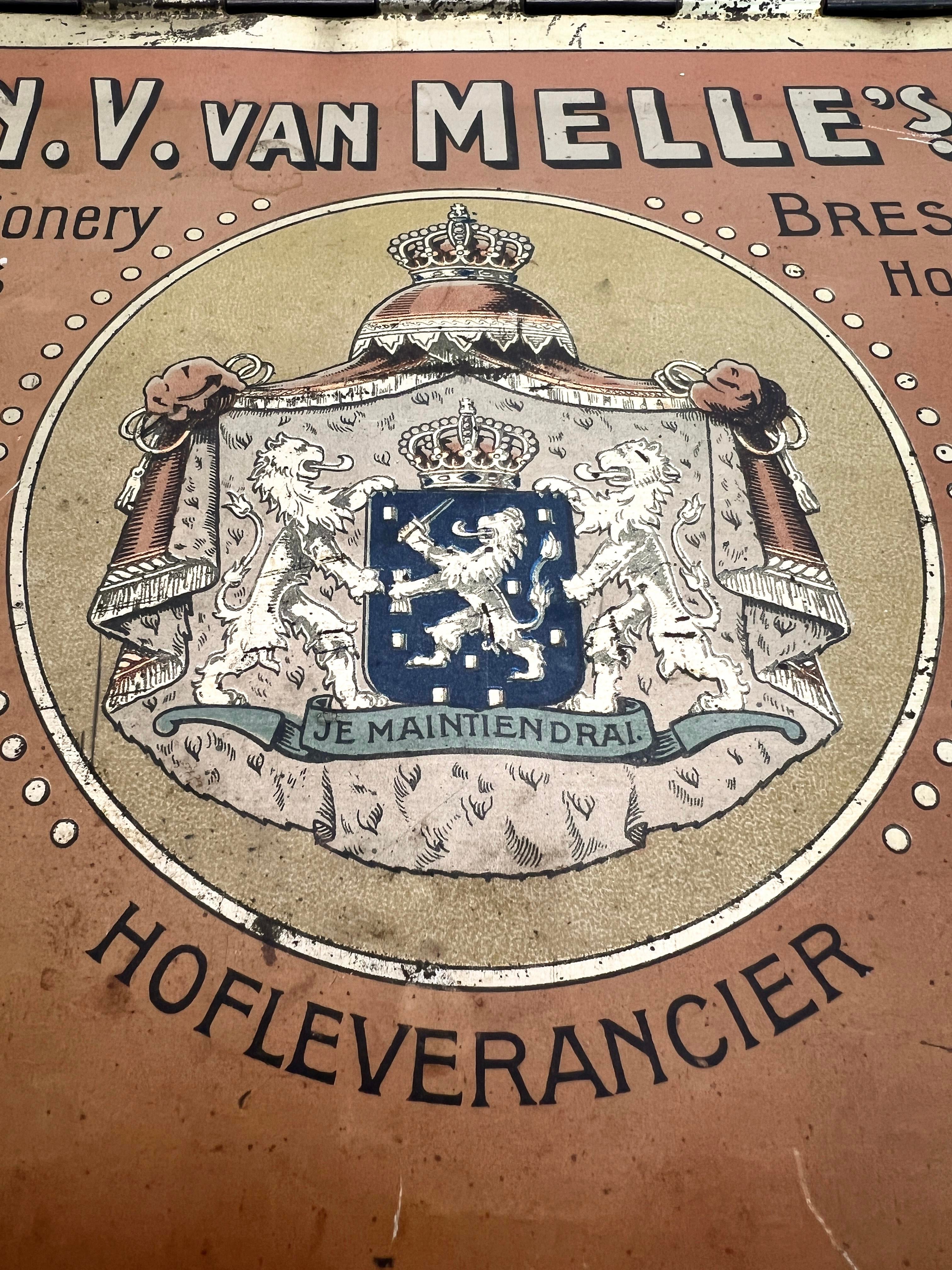 Antique Tin Biscuit from Van Melle, the Netherlands, 1920s