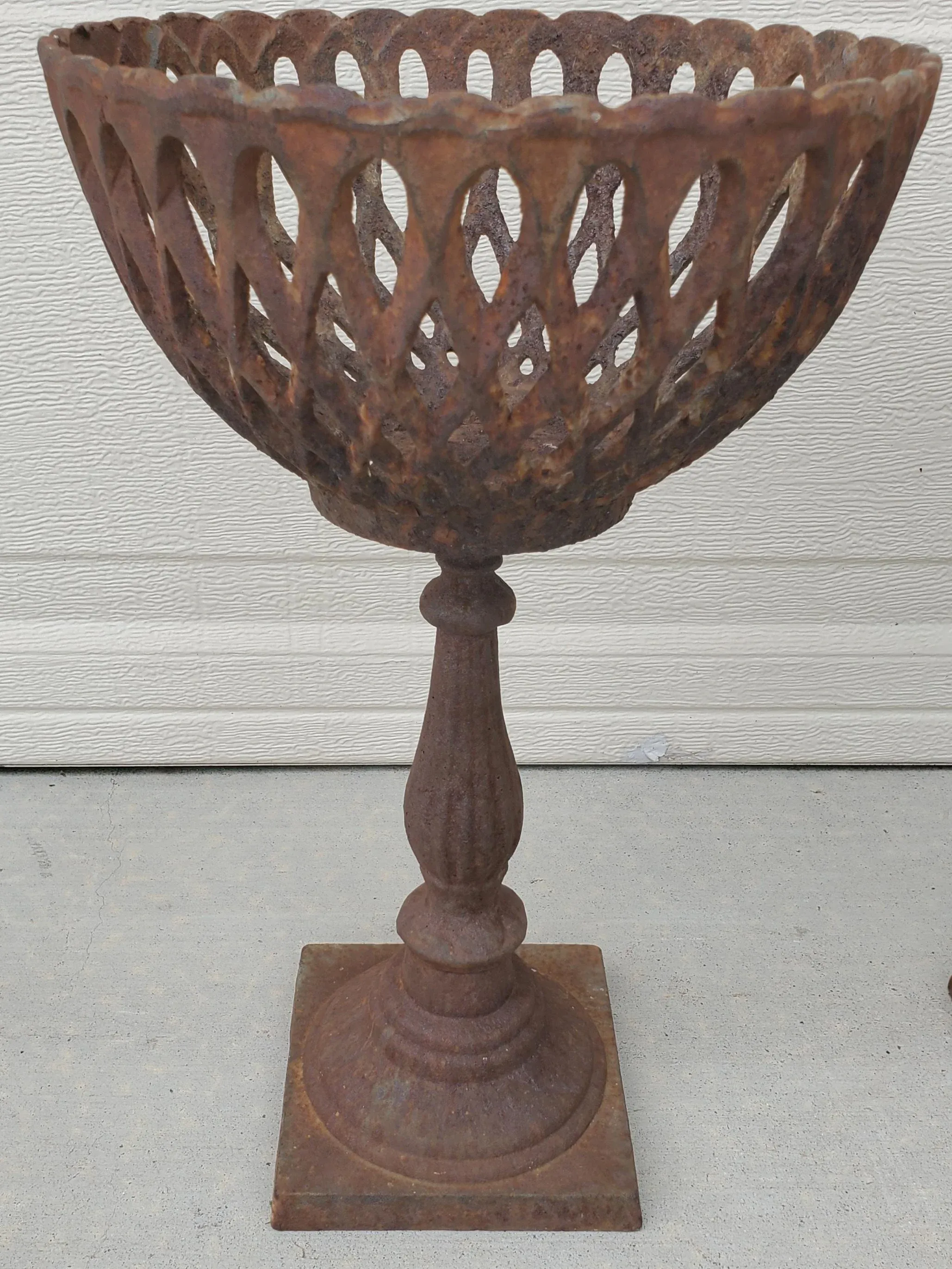 1920s Reticulated Heavy Cast Iron Classic French Pedestal Urn Planters -  Set of 2, image size:2057x2742