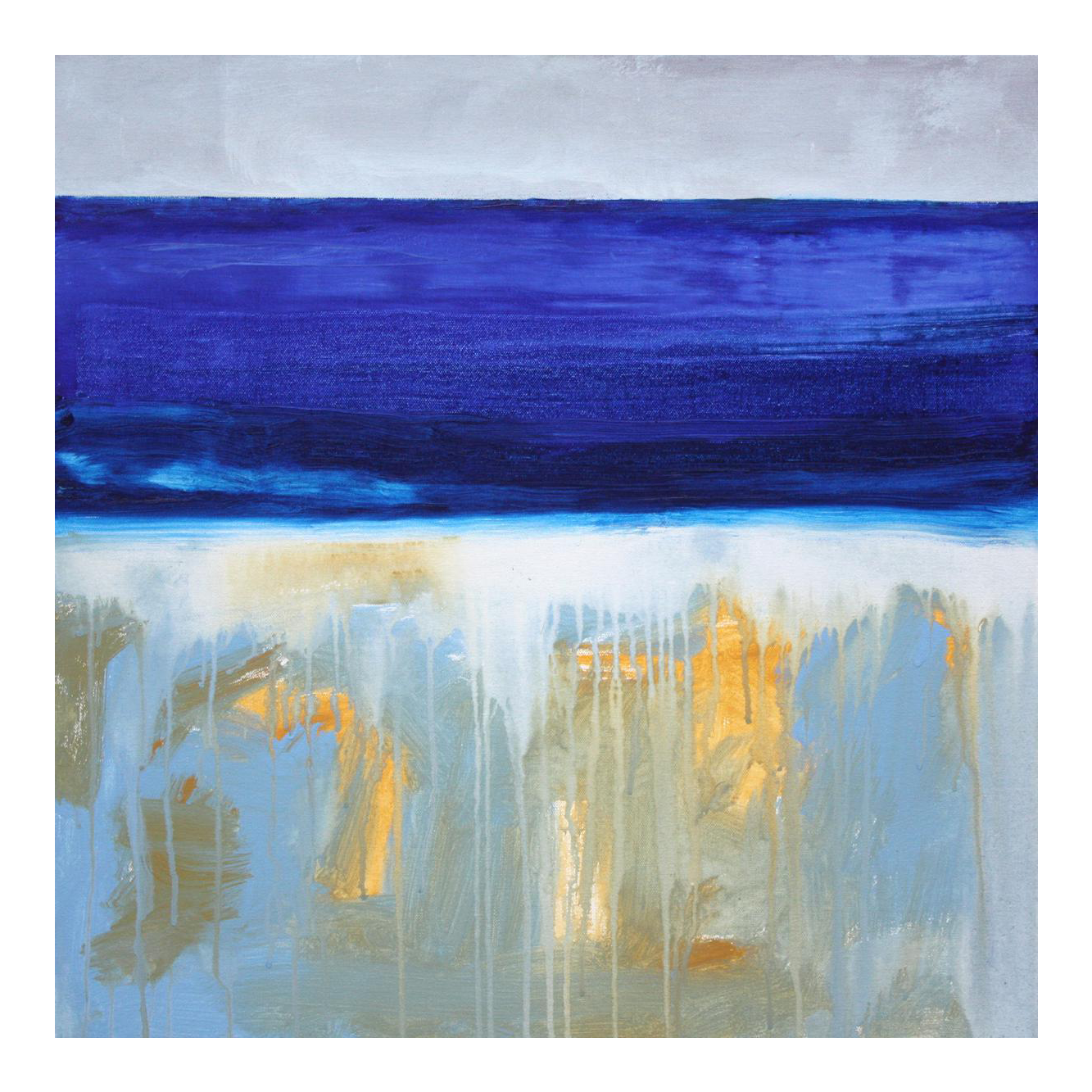 Paul Ashby Abstract Beach Landscape Blue & Golden Yellow Coastal Oil